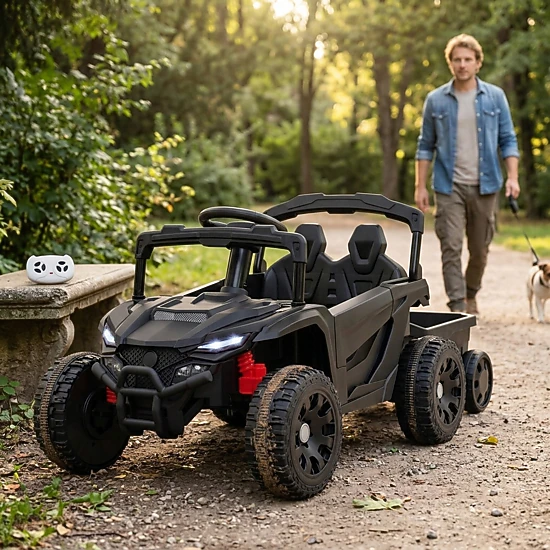 12V Toddler Tractor Ride On Farm Trailer Parent Remote 3-Speed Control Music Battery Level Display Ages 3+ Dark Gray