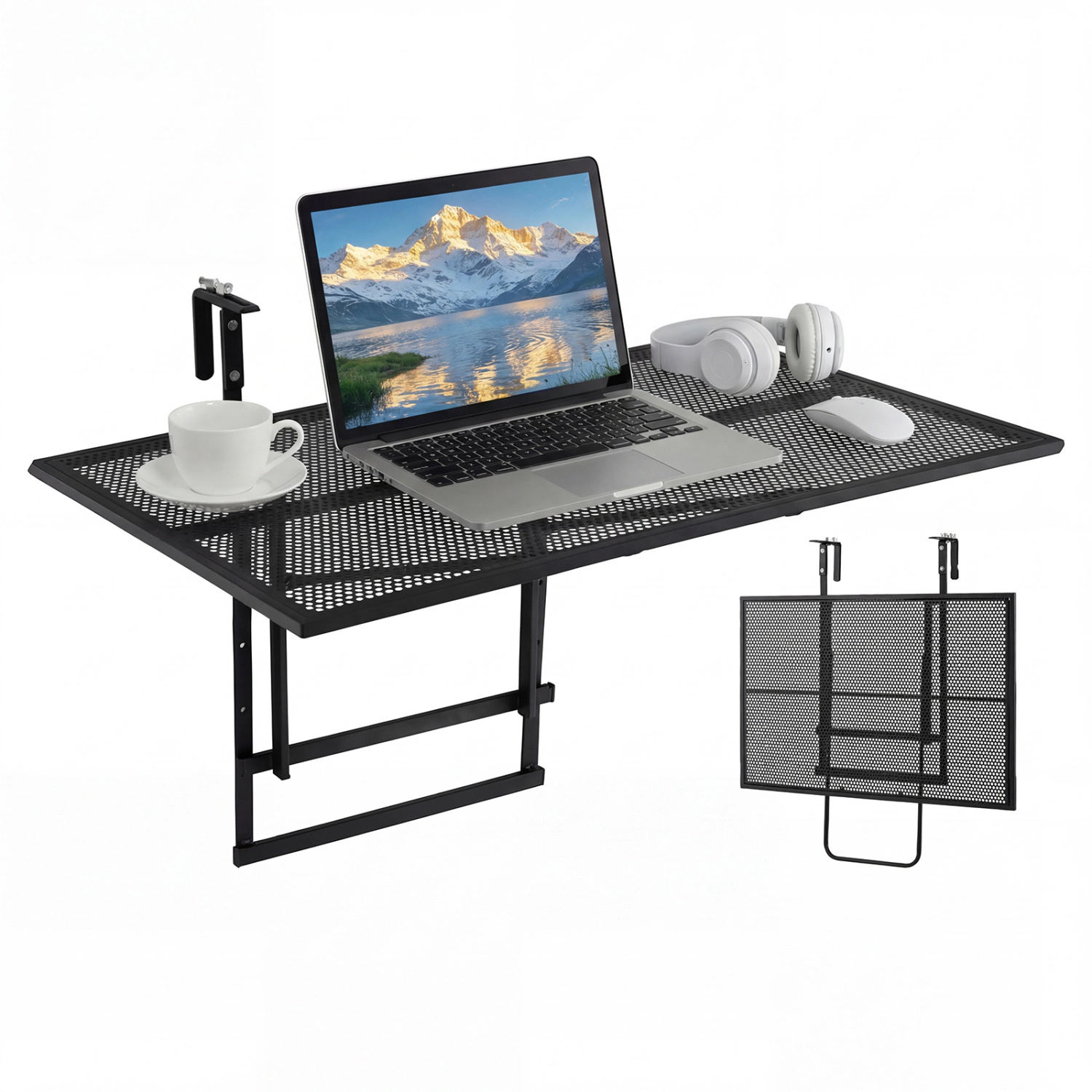 LJG 31.5 Inch Large Metal Folding Bar Table with 5-Position Adjustable Height