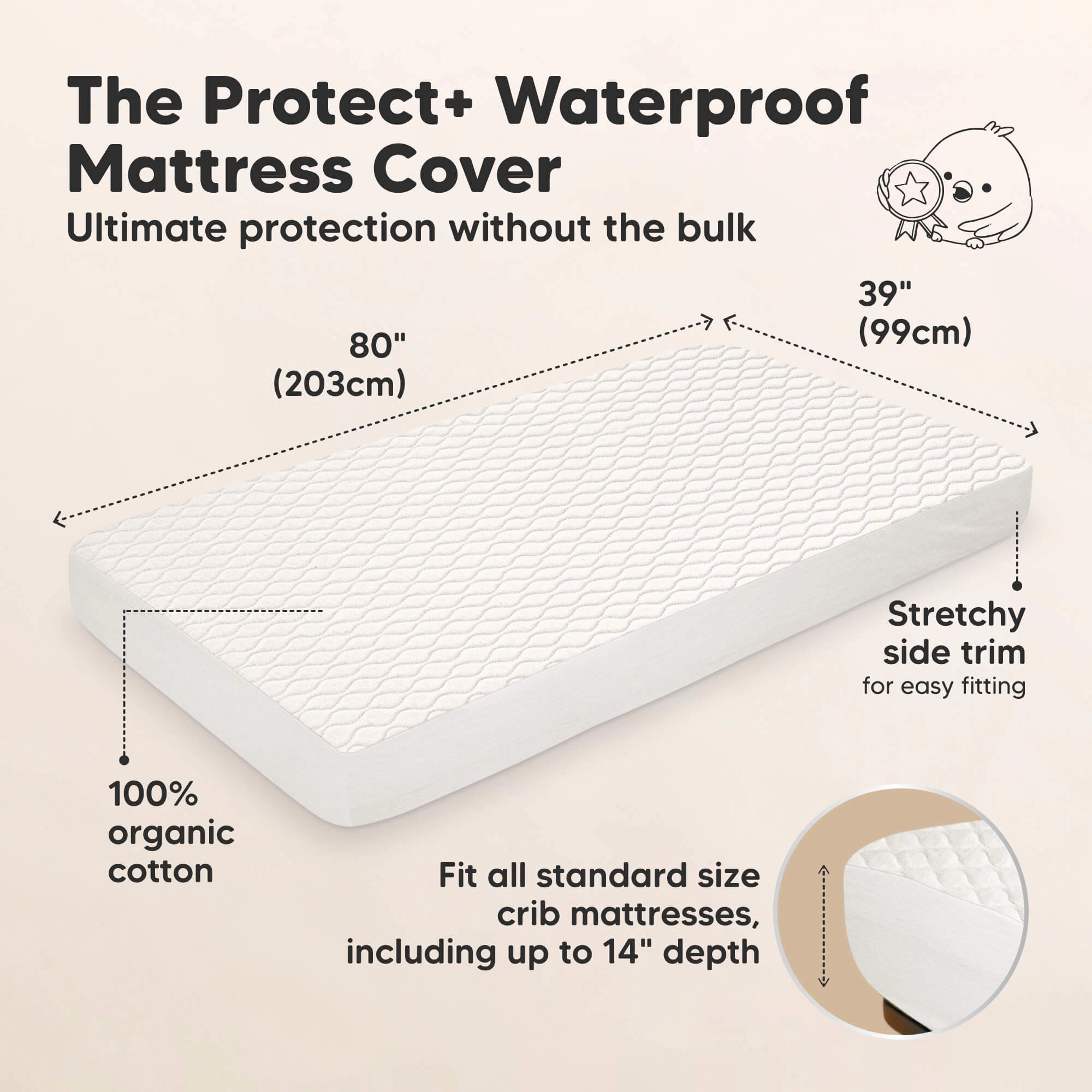 KeaBabies 1-Pack Mavy Protect+ Waterproof Twin Mattress Protectors