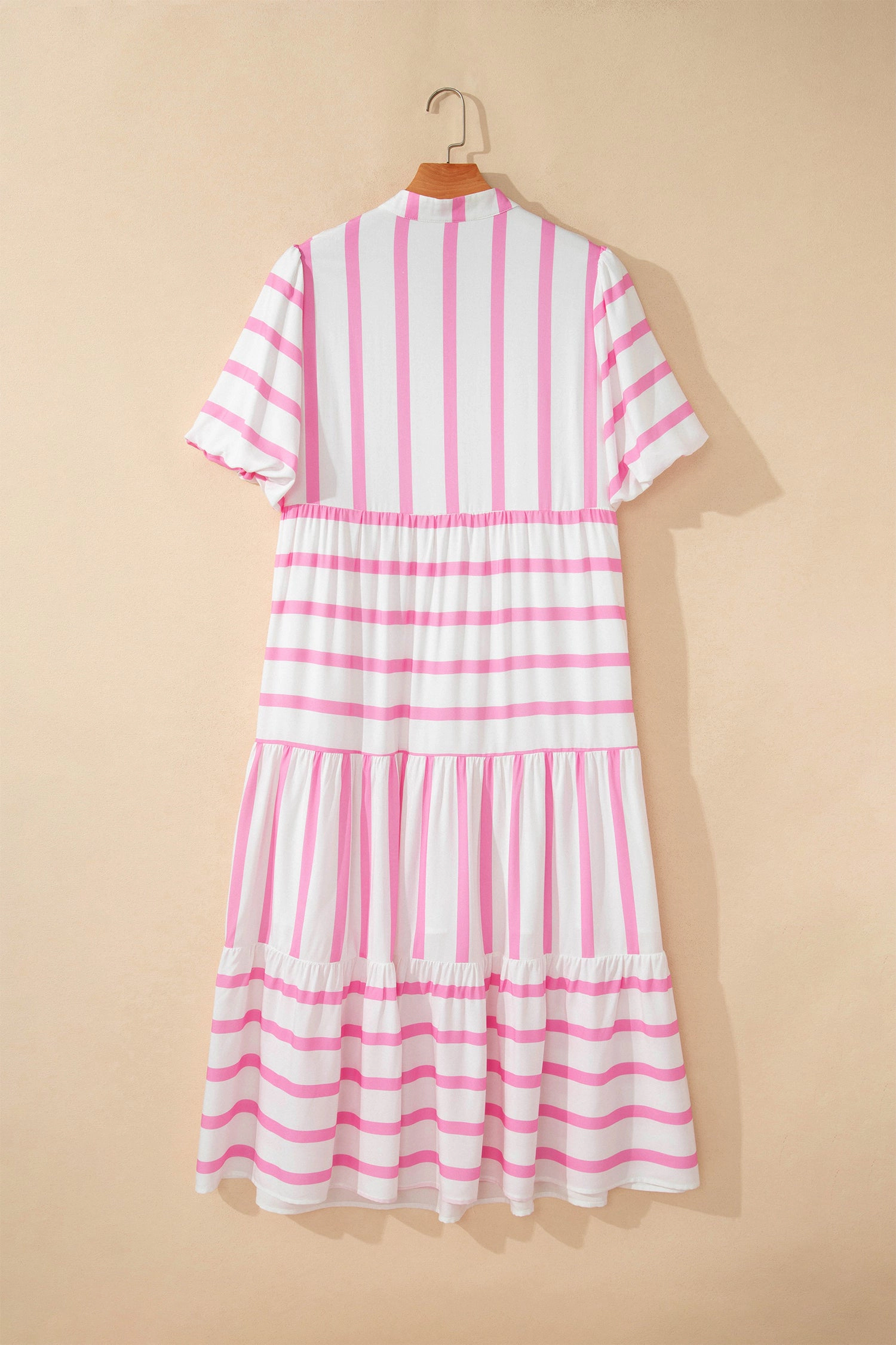 Threaded Pear Womens Elowen Sleeve Tiered Maxi PLUS Dress - Pink Stripe