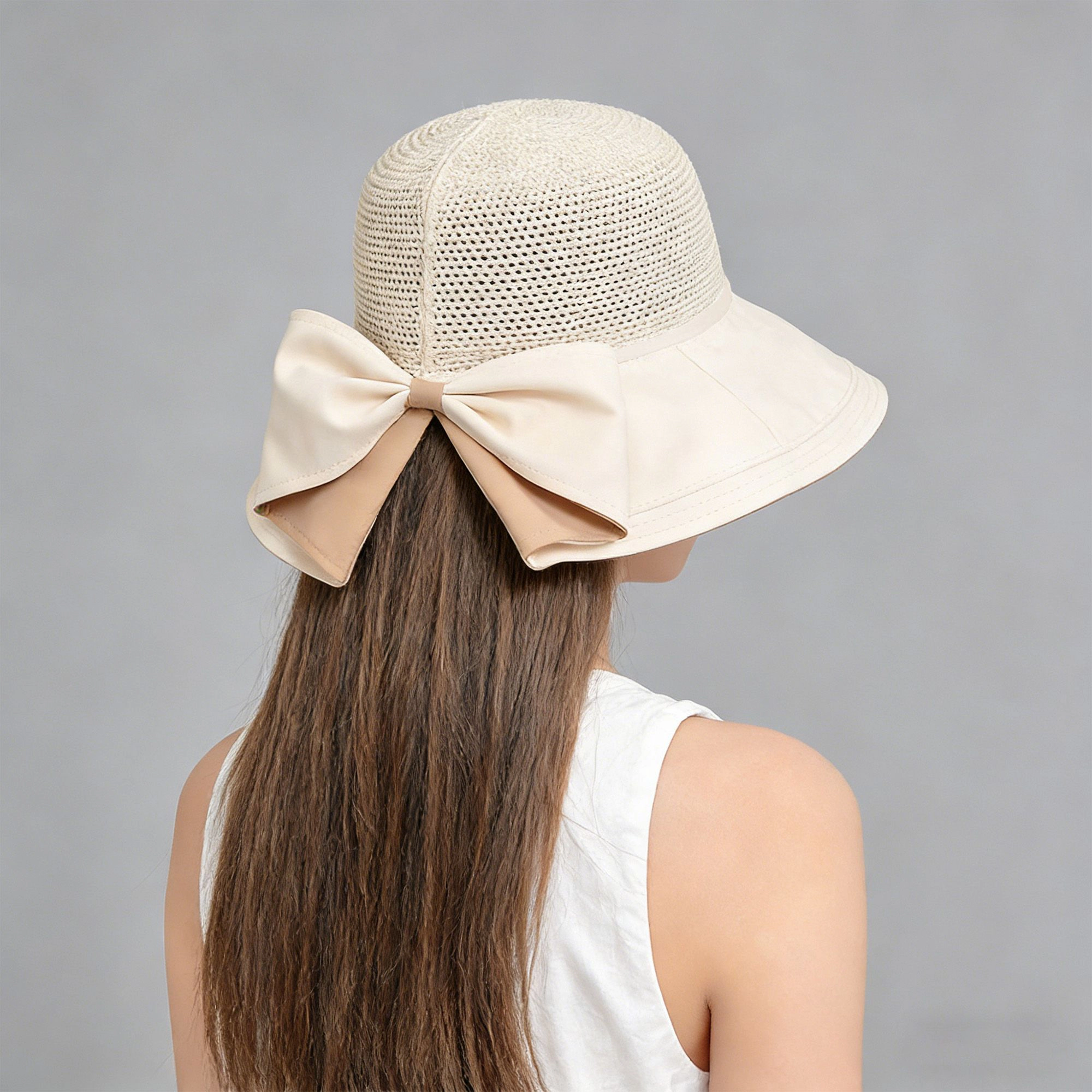 Anna-Kaci Womens Wide Brim Sun Hat with Breathable Weave and Bow Detail