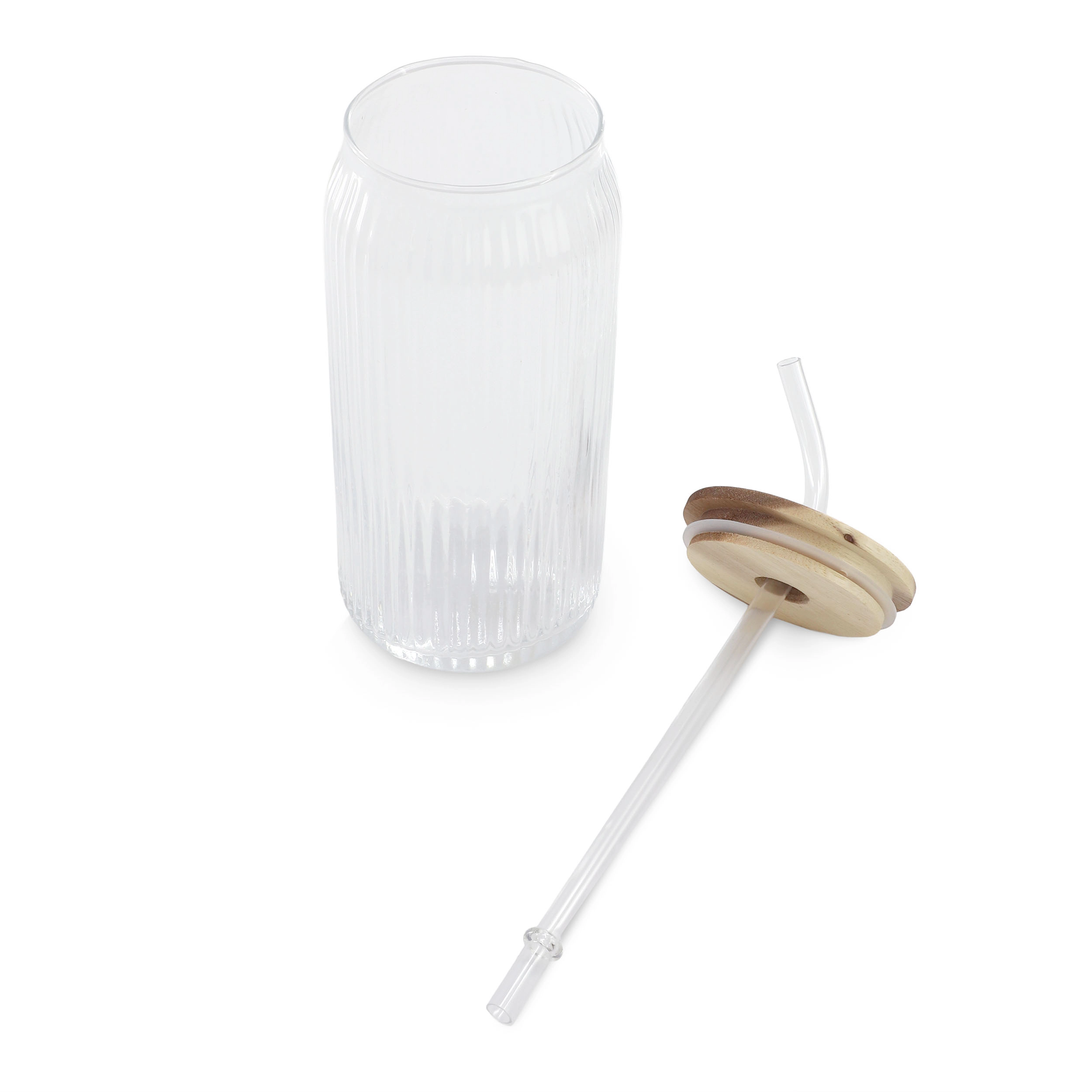 Gibson Homewares Zanita 21 Ounce 6-Piece Set Handmade Glass Tumbler with Straw and Acacia Wood Lid