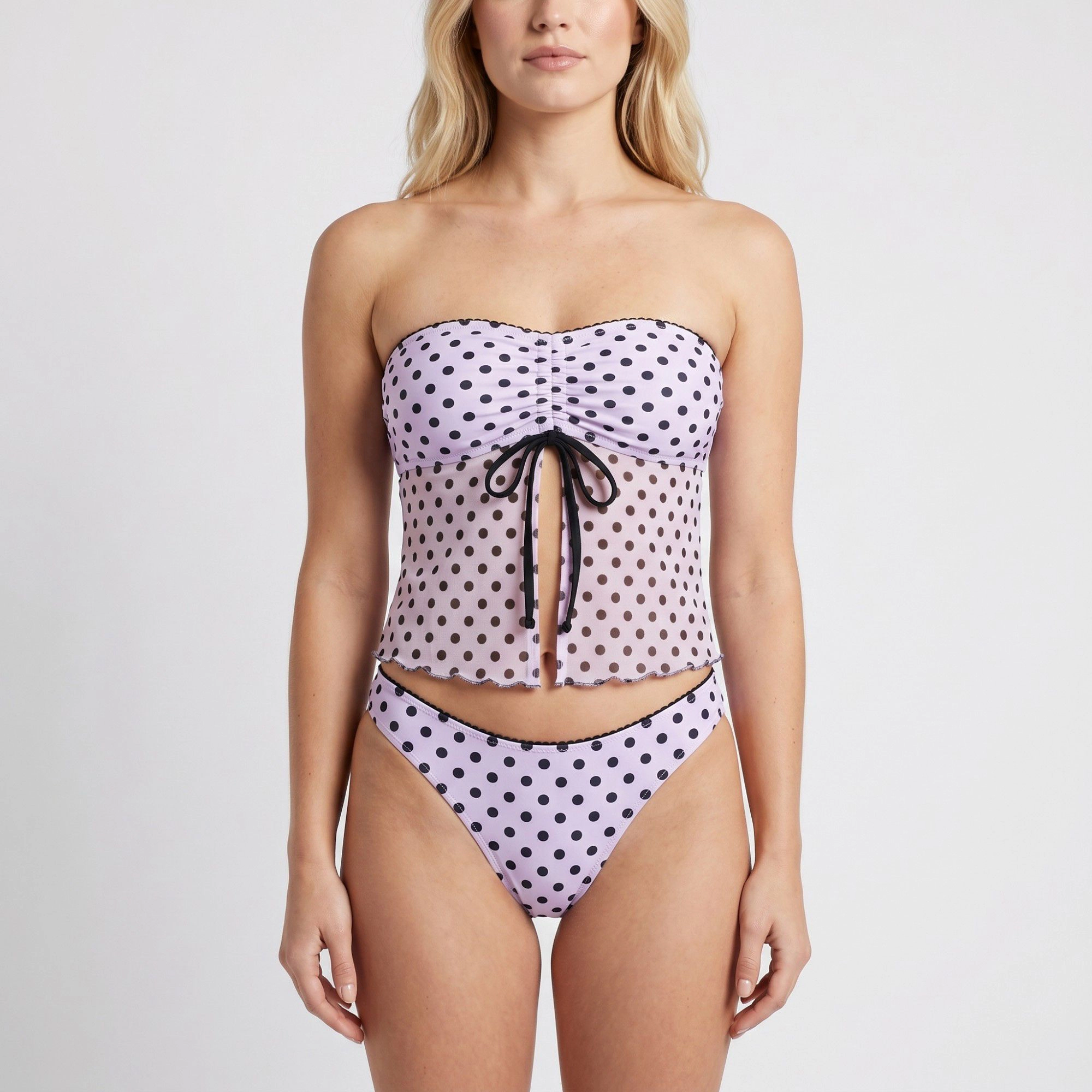 Anna-Kaci Women’s Polka Dot 2-Piece Tankini Set - Ruched Halter Top, Mid-Rise Bottom