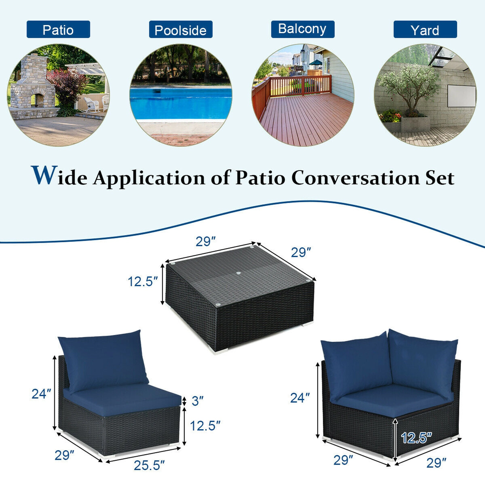 SUGIFT Tempered Glass Top Table and Cushions 7-Piece Outdoor Wicker Sectional Sofa Set