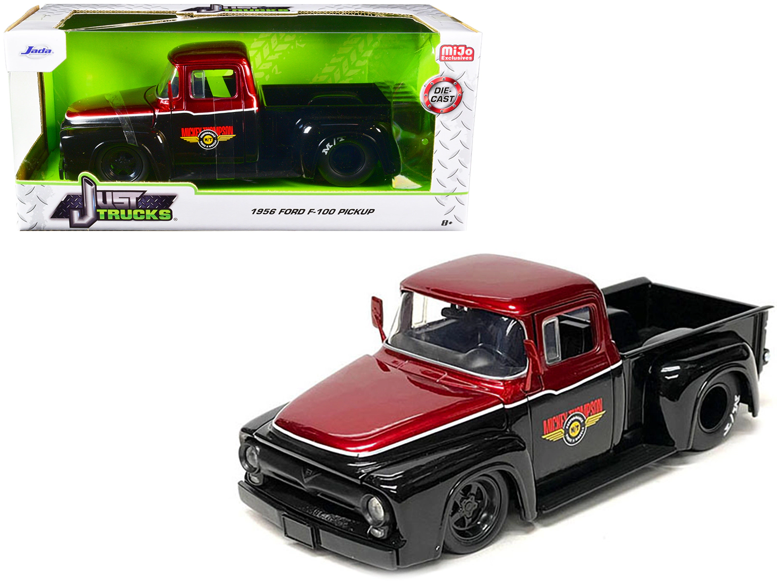 Jada 1956 Ford F-100 Pickup Truck "Mickey Thompson Performance Tires & Wheels" Black And Red Metallic "Just