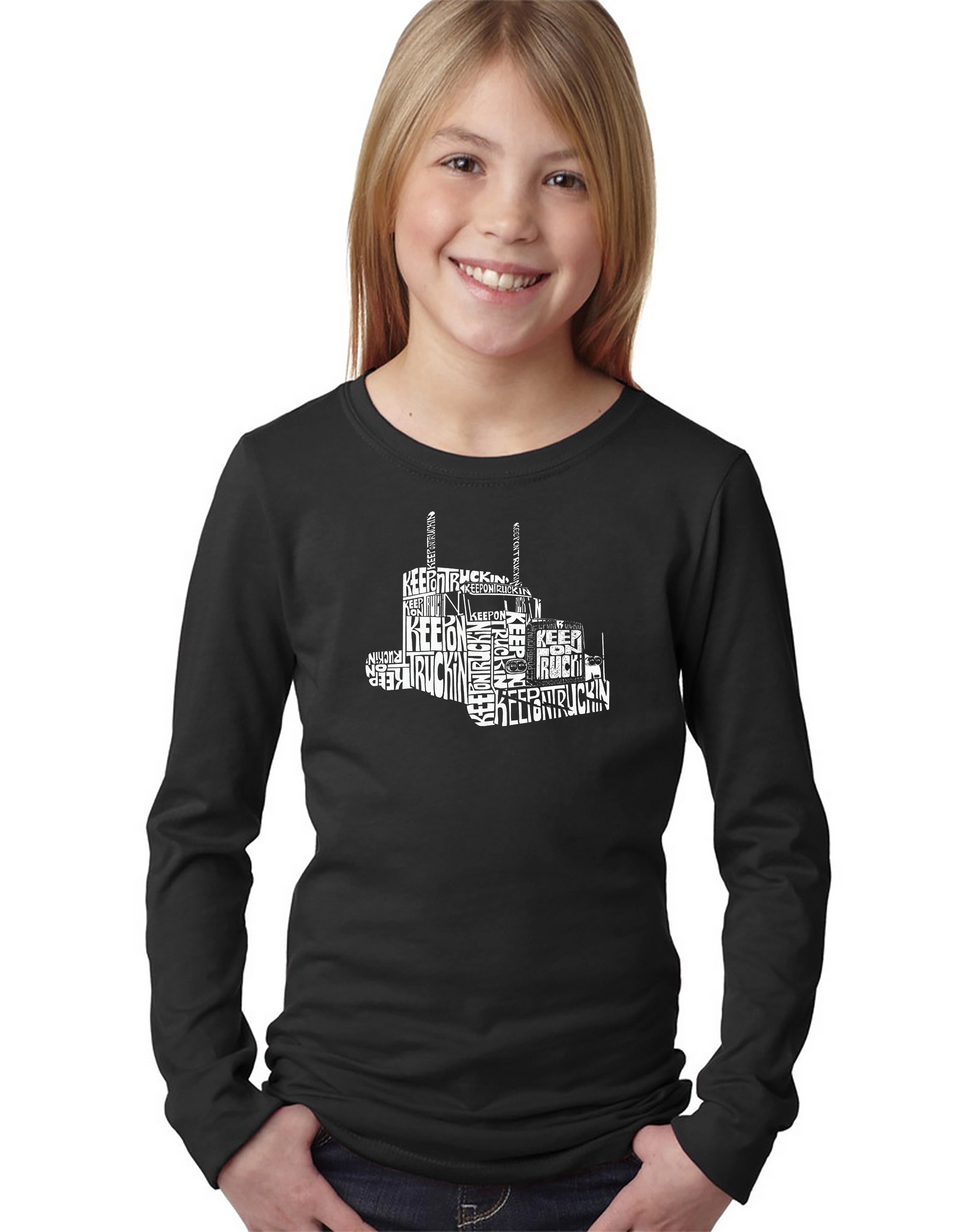 LA Pop Art Girls Long Sleeve Word Art T-Shirt - Keep On Truckin'