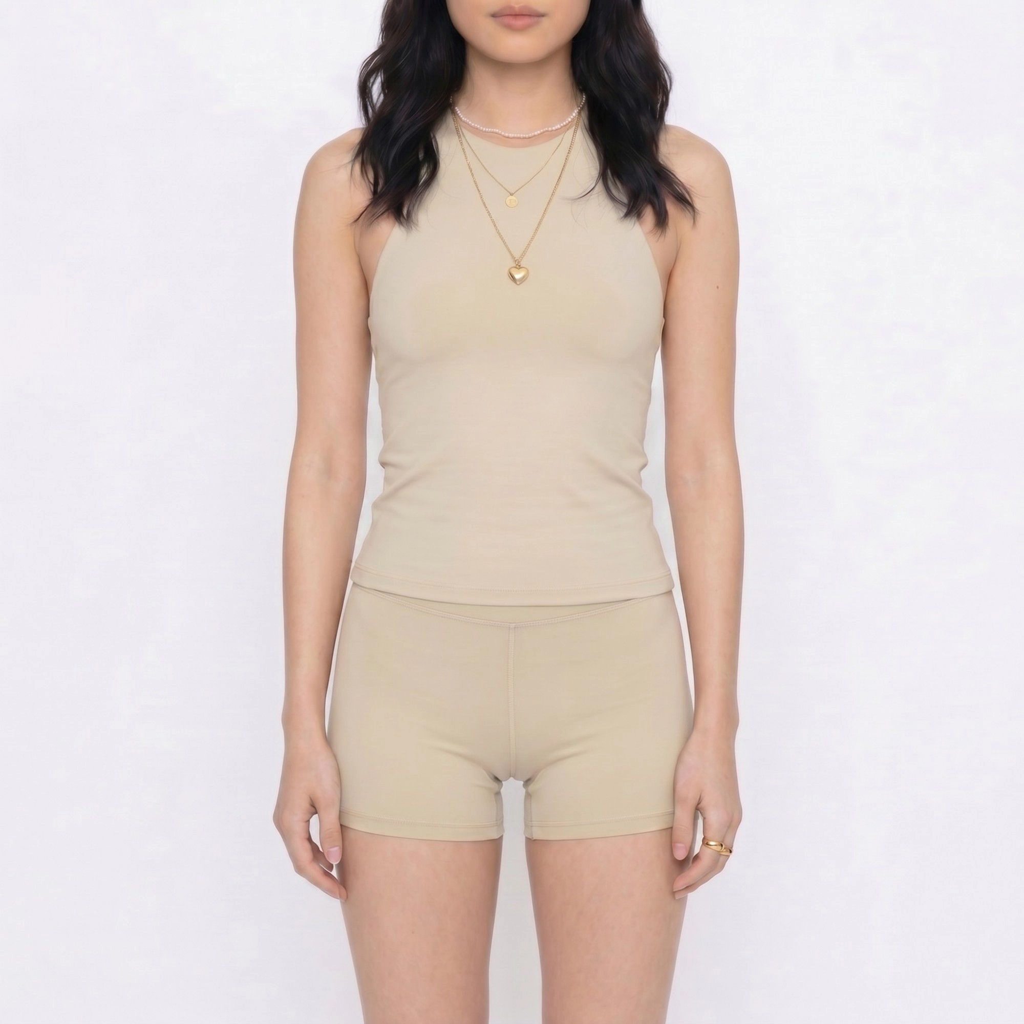 Anna-Kaci Women's 2-Piece Sleeveless High Neck Tank Top and Fitted Shorts Sleepwear Lounge Set Soft Stretch Knit Feel