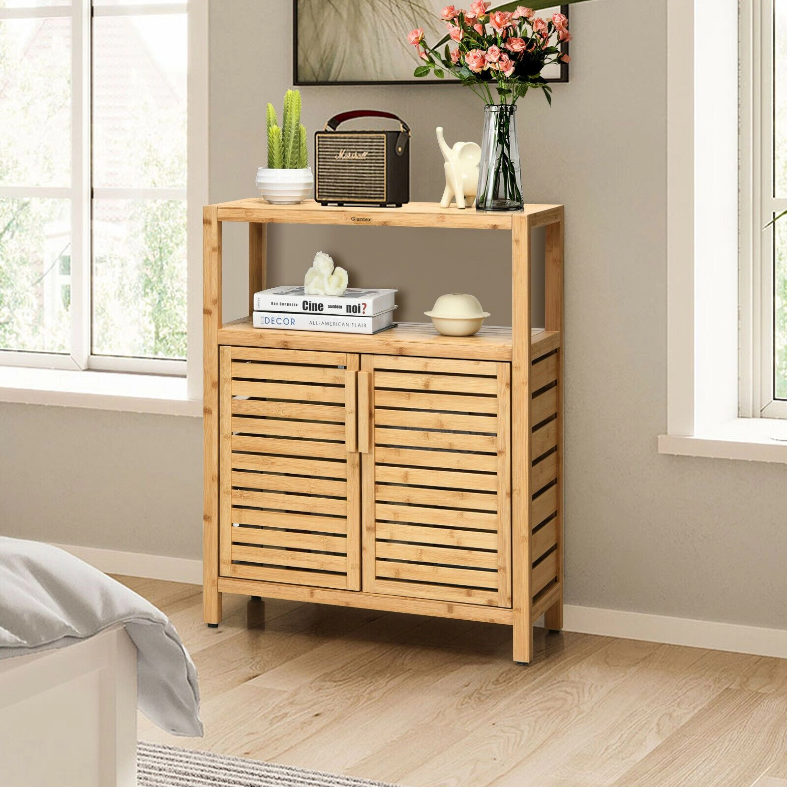 SlickBlue 2-Door Bathroom Storage Cabinet with Open Shelf