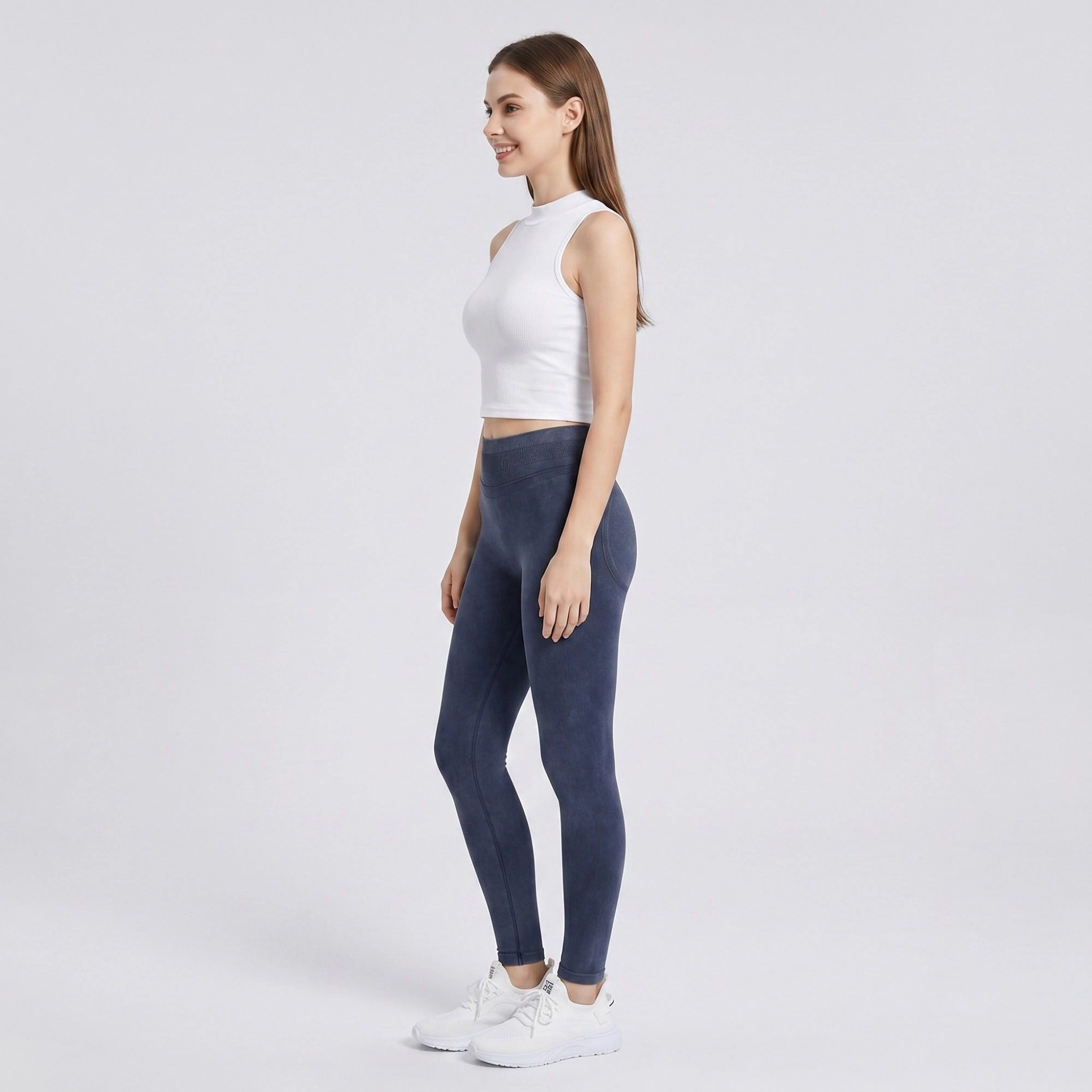 Anna-Kaci Women's High Waist Seamless Leggings with Ribbed Waistband and Contour Detail