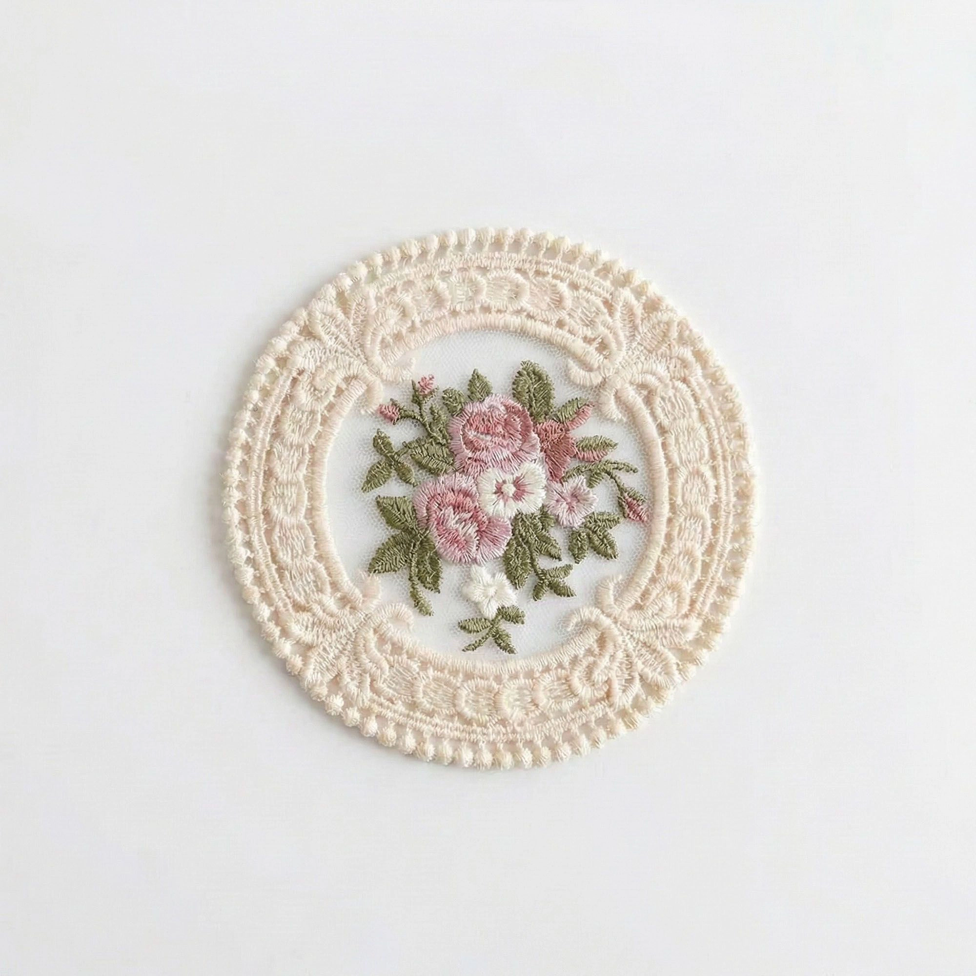 Alilang Unisex 4-PC Round Lace Embroidered Coaster Floral Decorative Table Protector