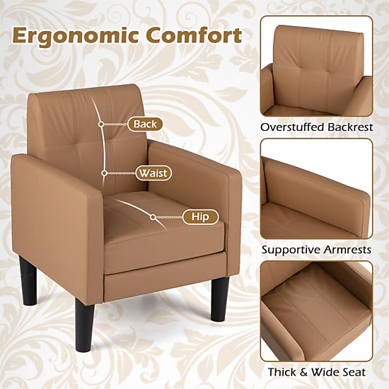 Hivvago Set Of 2 Pu Leather Modern Accent Chair With Removable Seat Cushion
