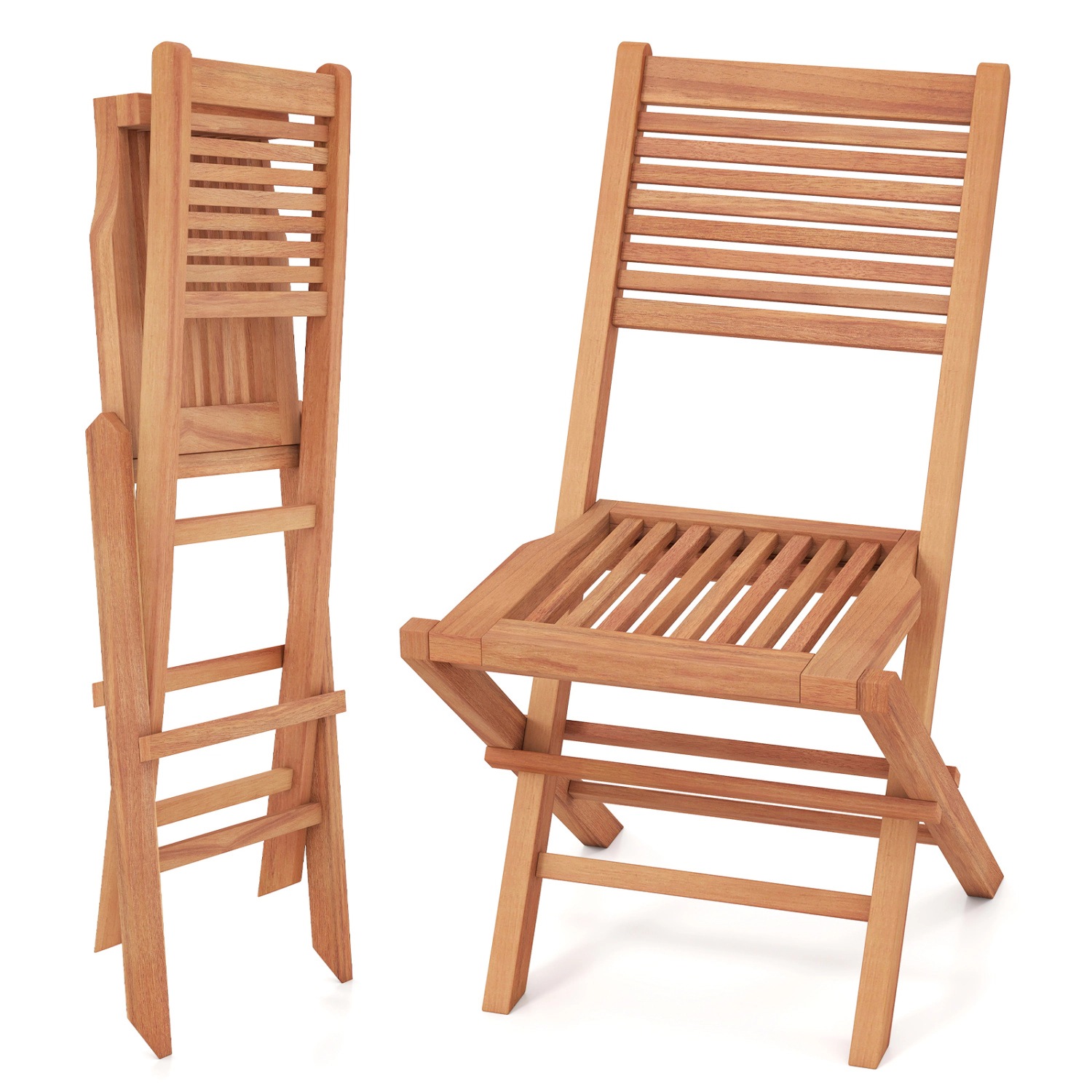 LJG Teak Wood Folding Patio Chairs Set of 2 with Slatted Seat & Portable Design for Deck
