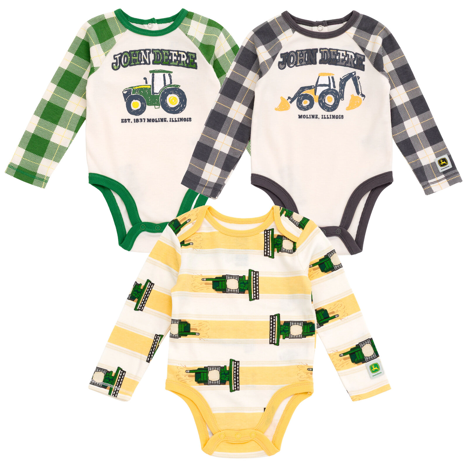 John Deere Baby Boys' 3-Pack Long Sleeve Bodysuits