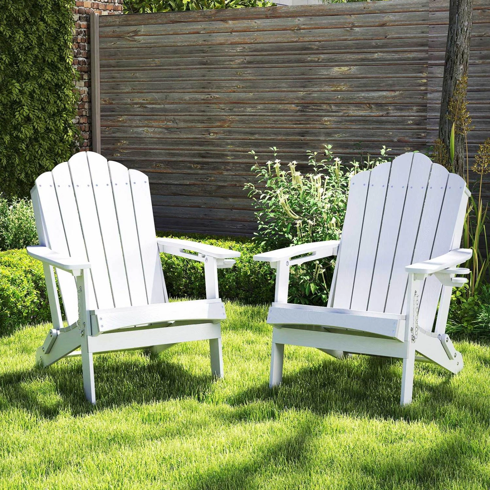 SUGIFT 400-lb Capacity Weather Resistant HDPE Folding Adirondack Chair with High Backrest and Cup Holder