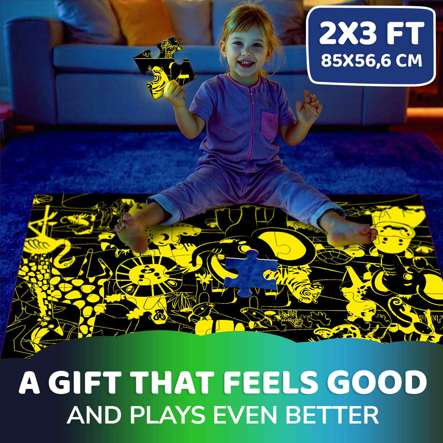 QUOKKA Giant Floor Jigsaw Puzzles, 48 Piece Search & Find Glow-in-the-Dark Puzzle Set for Kids Ages 4+