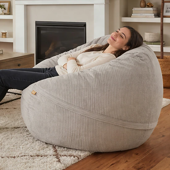 Luna 5 Foot X-Large Bean Bag Chair – Oversized Foam Lounger for Adults & Kids, Plush Corded Faux Fur