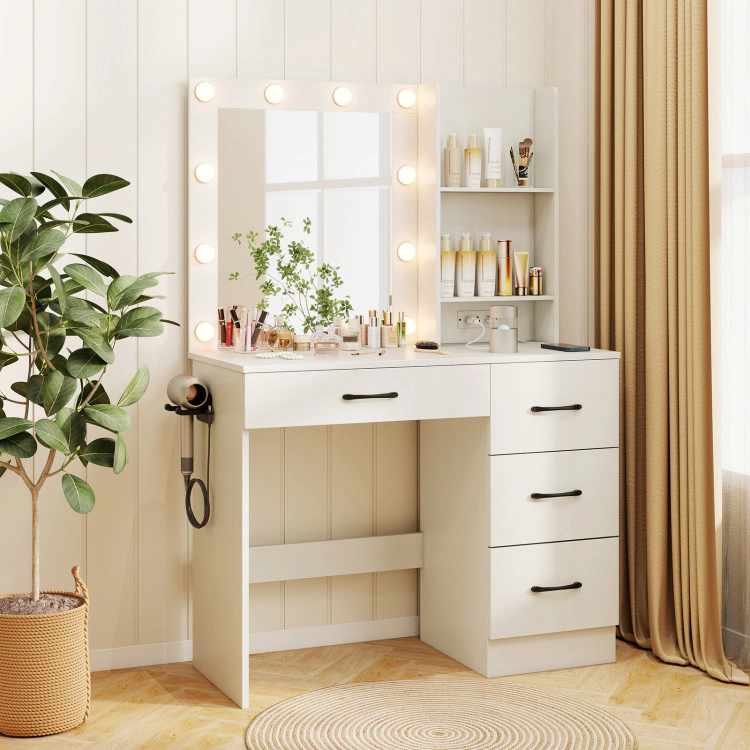 Hivvago Vanity Desk With 3-Color Lights And Power Outlets