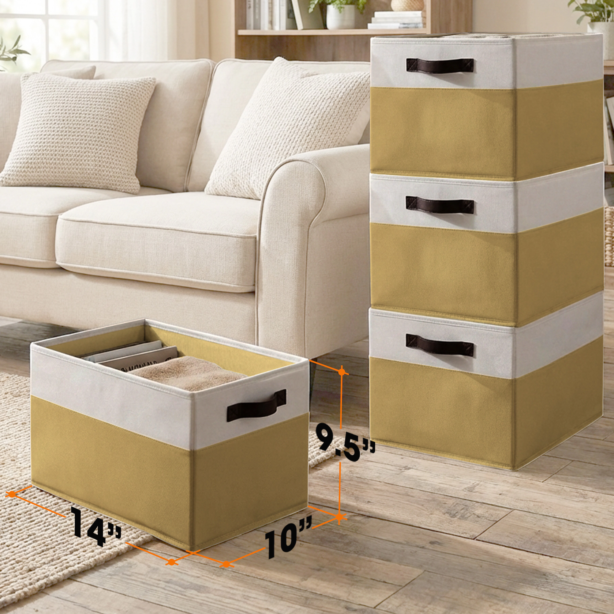 Cheer Collection 4-Pack Large Collapsible Fabric Storage Bins with Handles and Reinforced Base (White Gray)