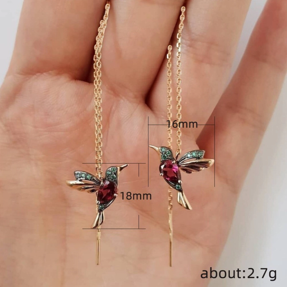 Wardrobe Whimsy Hummingbird Cubic Zirconia Threader Drop Earrings for Women