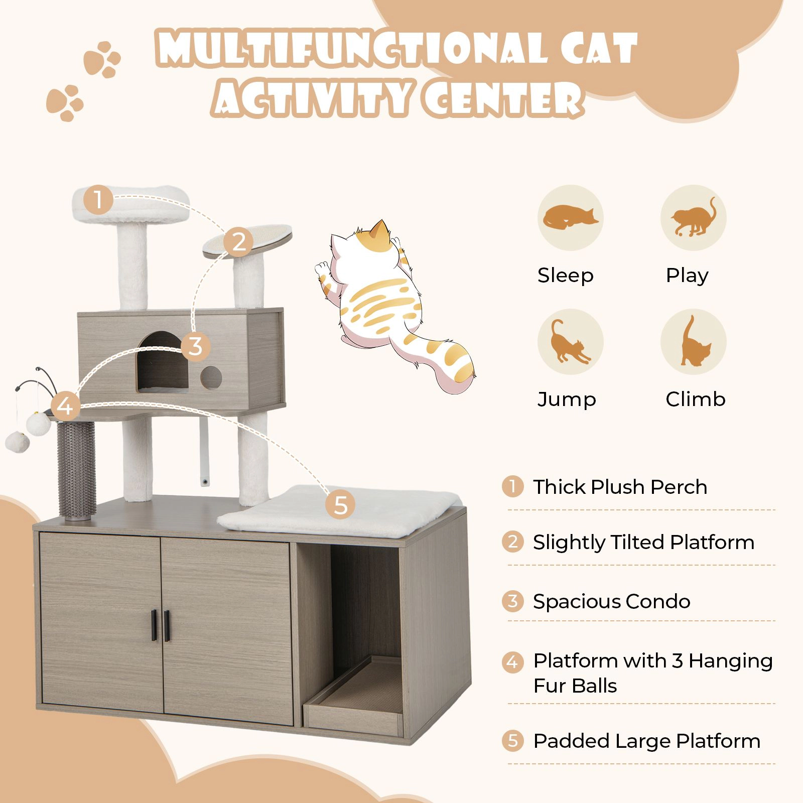 SlickBlue 2-In-1 Unisex Cat Tower with Litter Box and Scratching Board