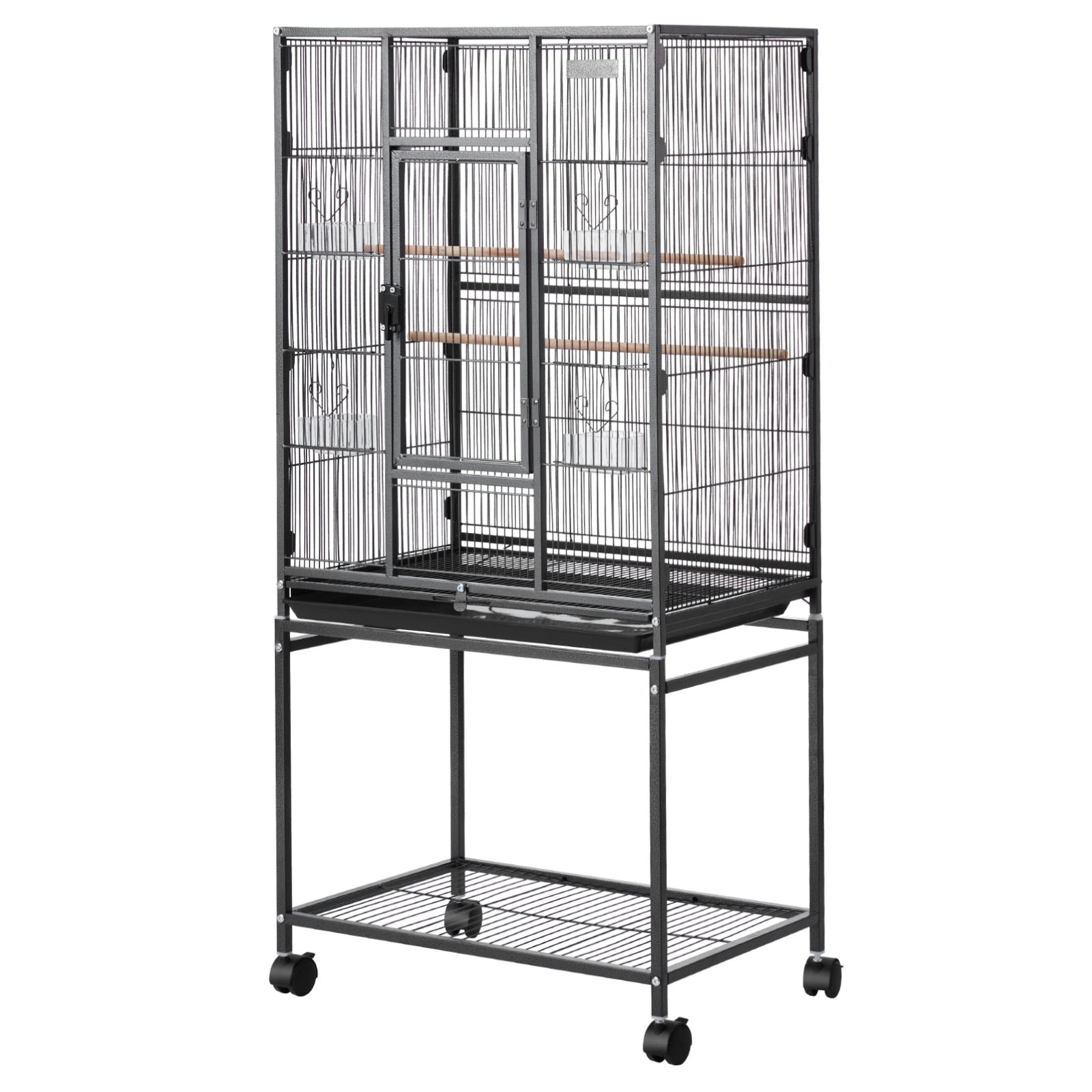 HONGGE Wrought Iron Flat-Top Bird Flight Cage with Casters, 24.6 x 16.7 x 53.9 in, Holds 3-4 Small-Medium Birds