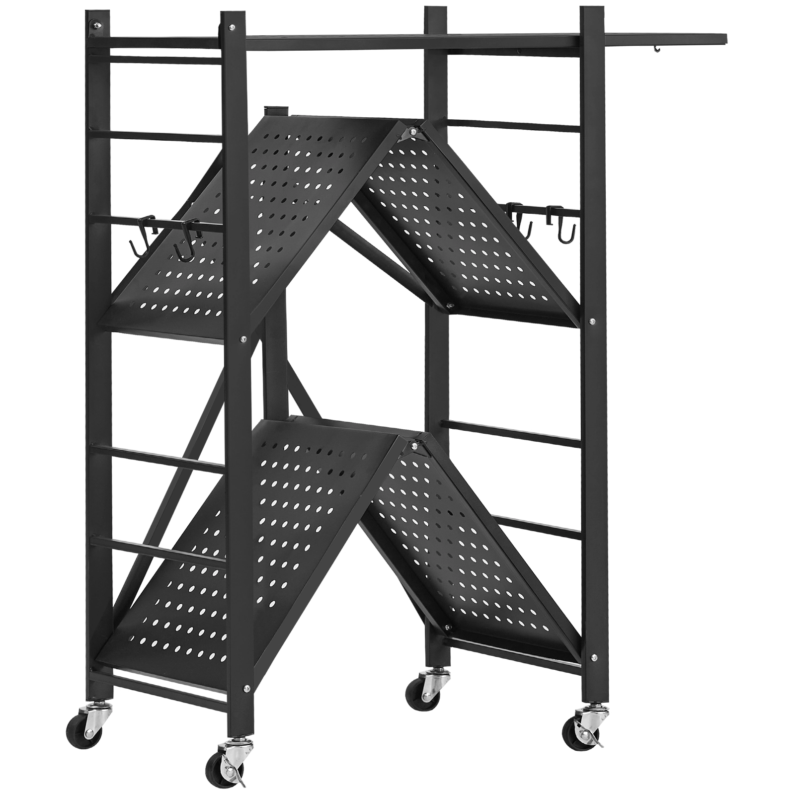 Flynama 3-Tier Foldable Storage Shelf with Wheels 28 x 13 x 36-inch Metal Shelving