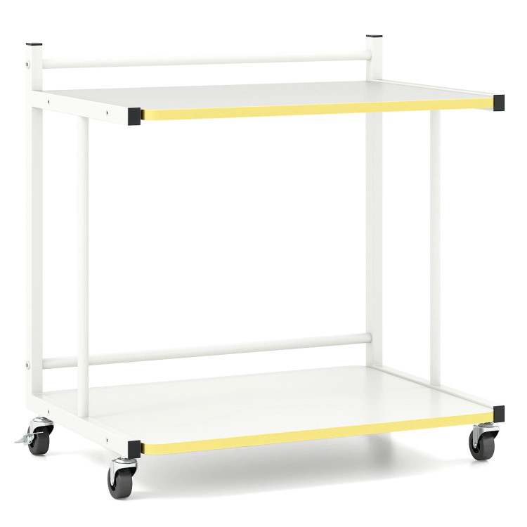 Hivvago Mobile Side Table 2-Tier Rolling End Table With Open Shelves & Golden Trimmed Edges