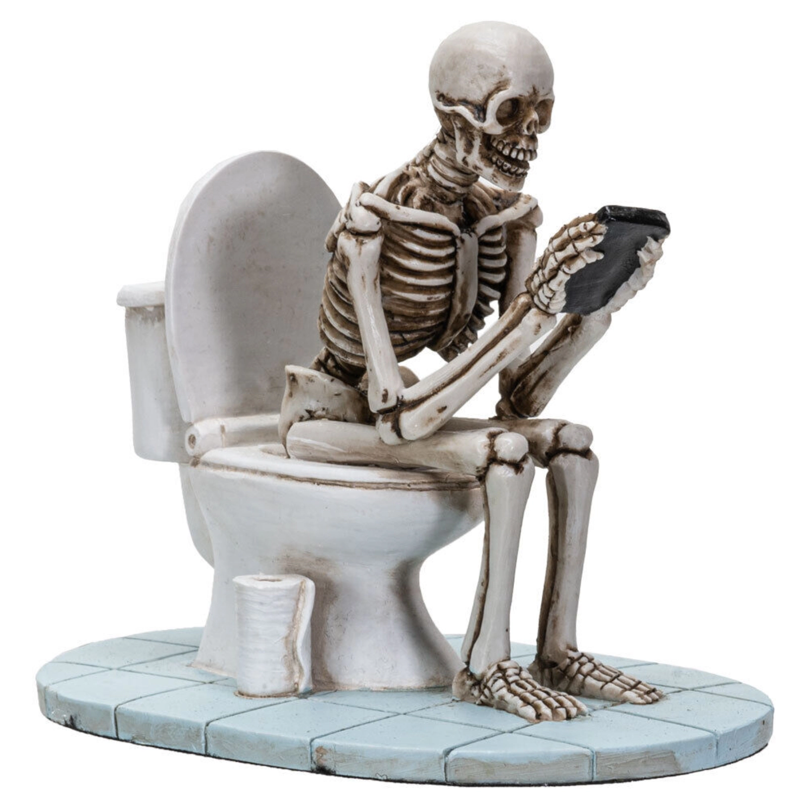 Pacific Giftware Skeleton Sitting on Toilet Looking At Phone Figurine 4.25 inch