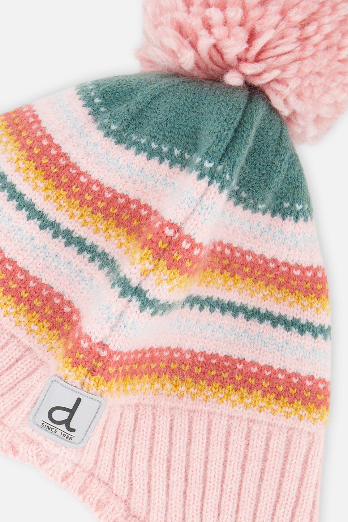 Deux par Deux Girls Striped Jacquard Winter Peruvian Knit Hat with Pompom
