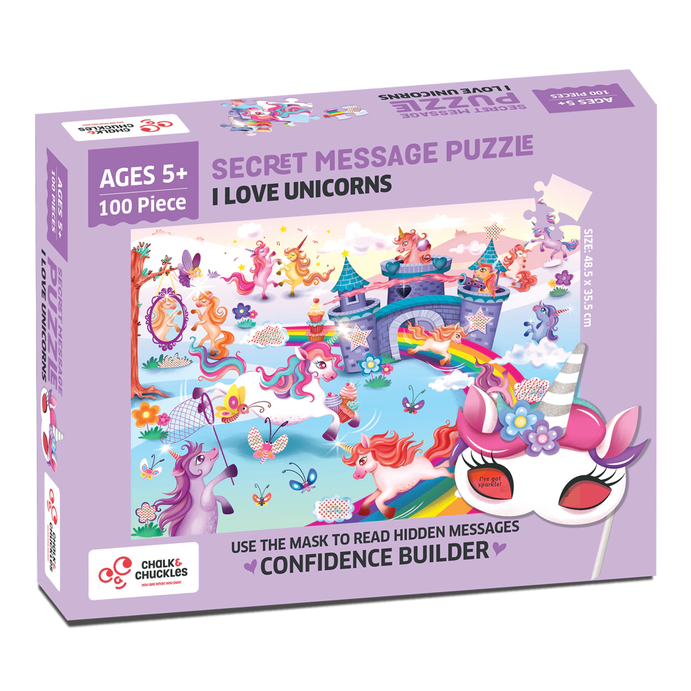 Chalk & Chuckles I Love Unicorns Secret Message Puzzle -100 pieces