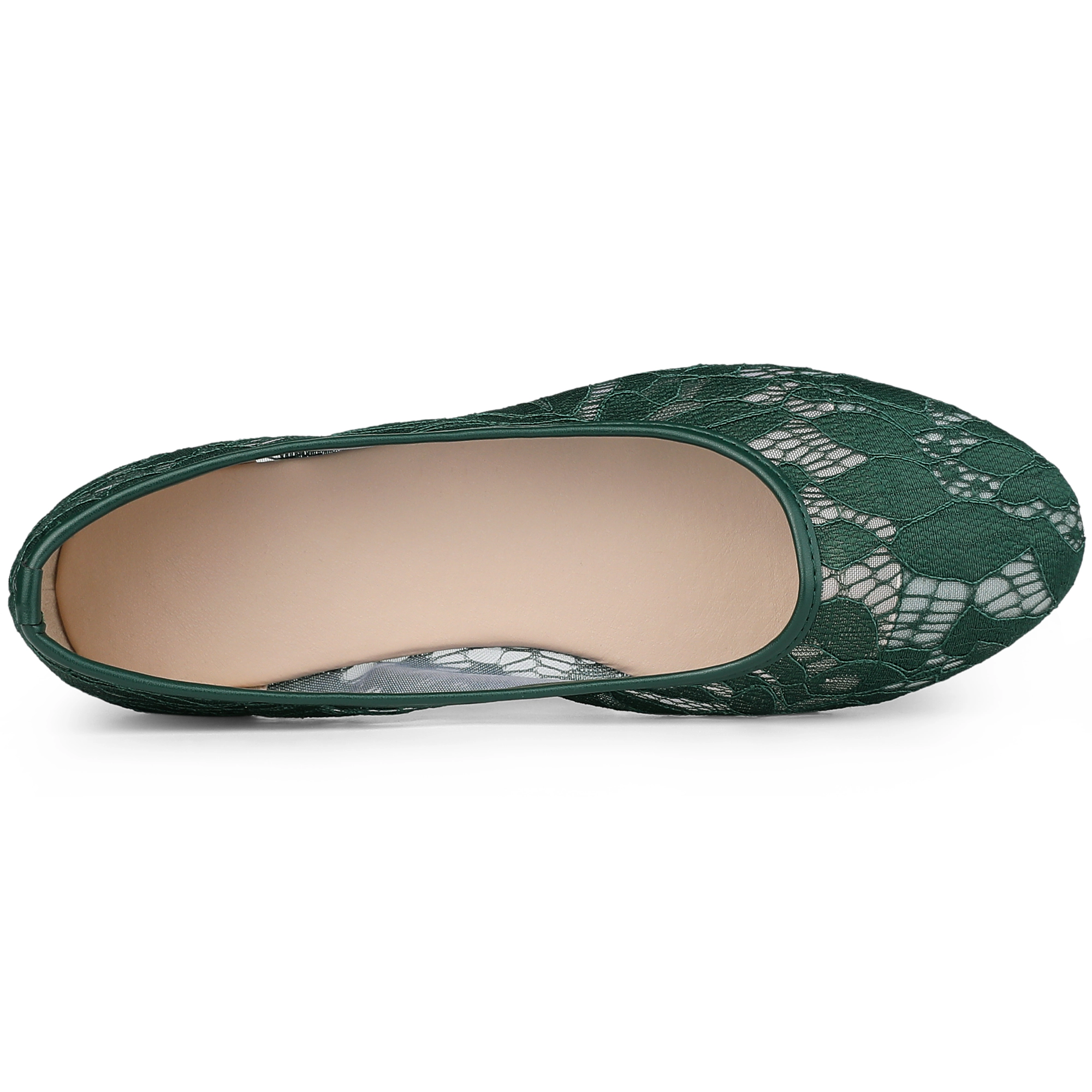 BLISSFUL STEP Women Lace Mesh Floral Round Toe Slip-on Breathable Ballet Flats