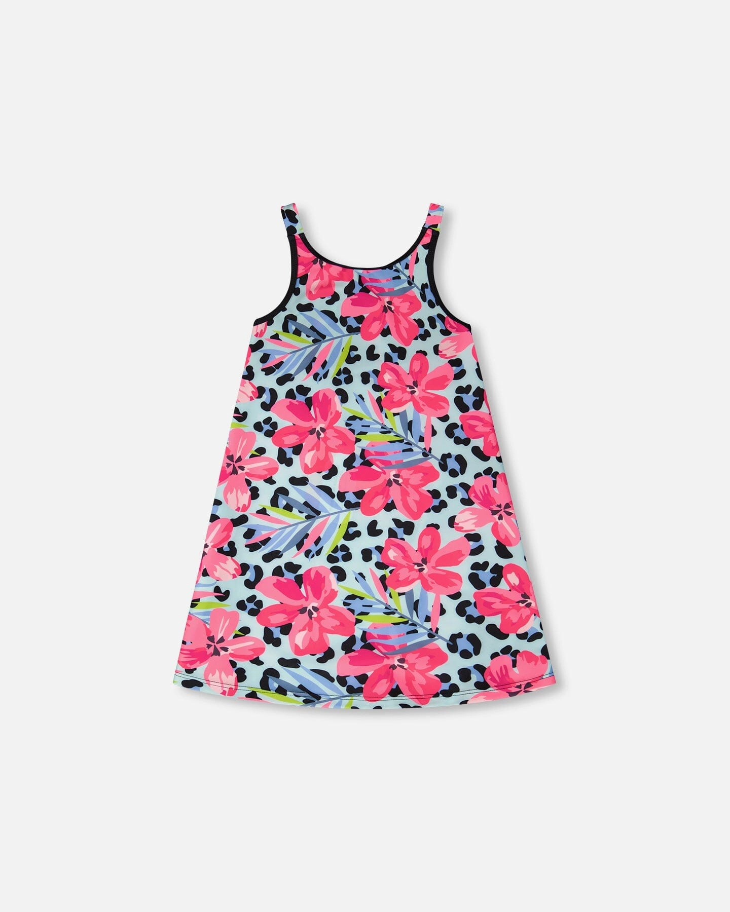 Deux par Deux Girls Swim Beach Dress Floral and Leopard Print