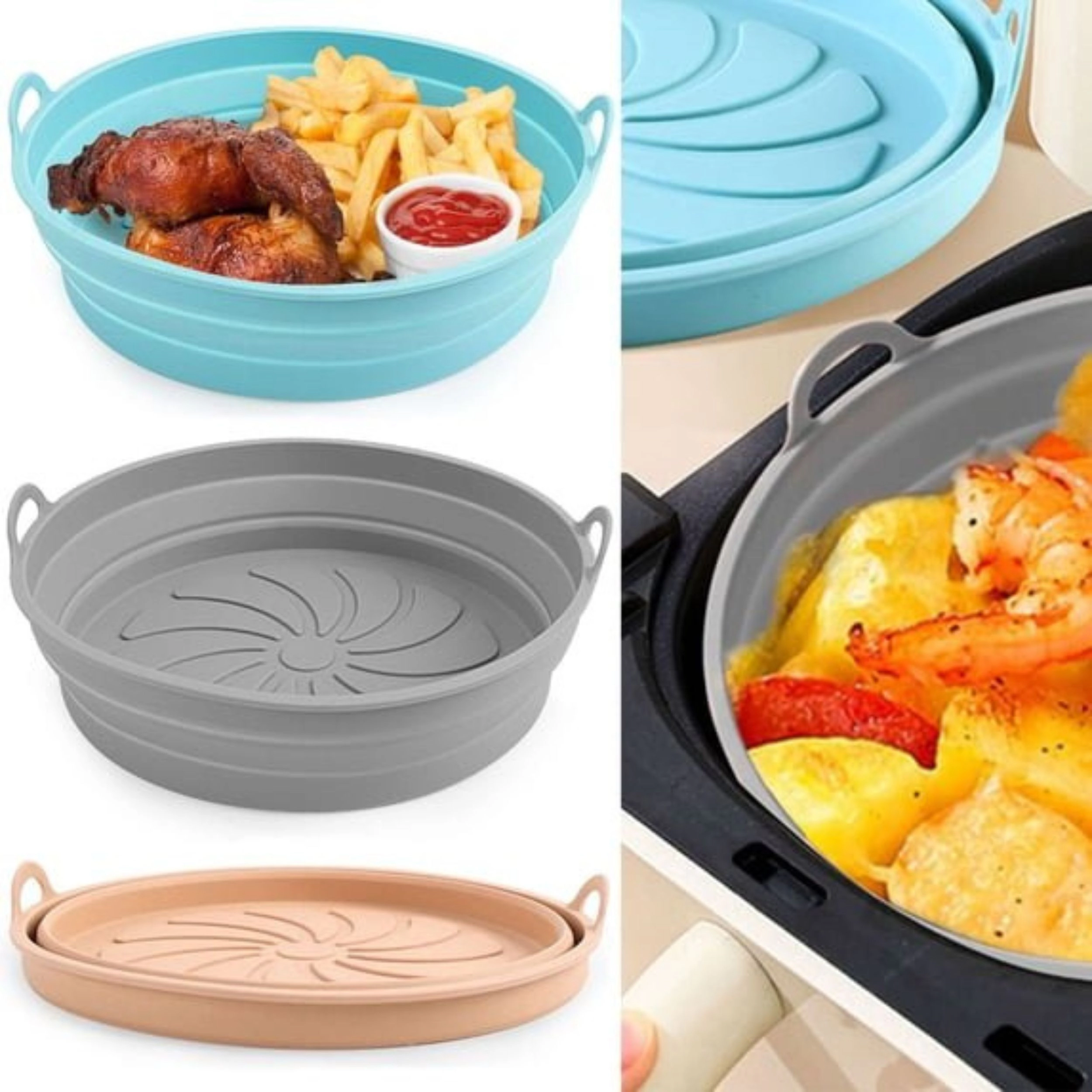 Home Collection Reusable Round Silicone Air Fryer Liner for 5 to 8 Qt Baskets
