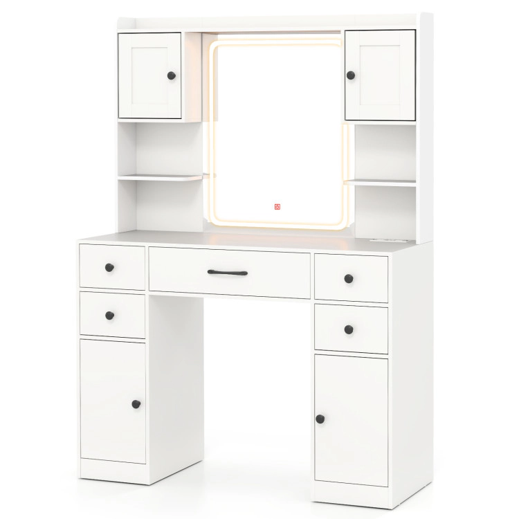 Hivvago Makeup Vanity Desk With Lighted Mirror And Charging Station