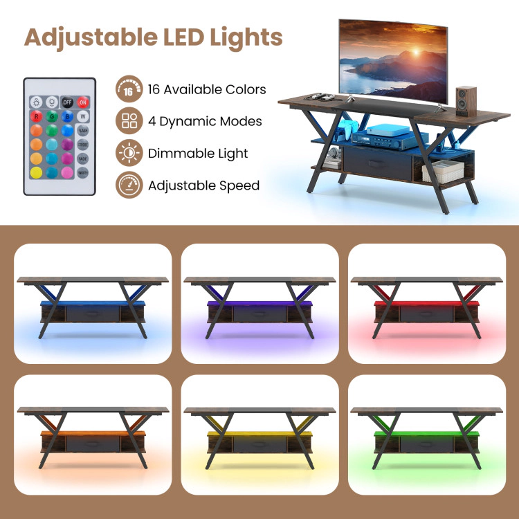 Hivvago Tv Stand For 65 Inch Tvs With Power Outlets And Led Lights