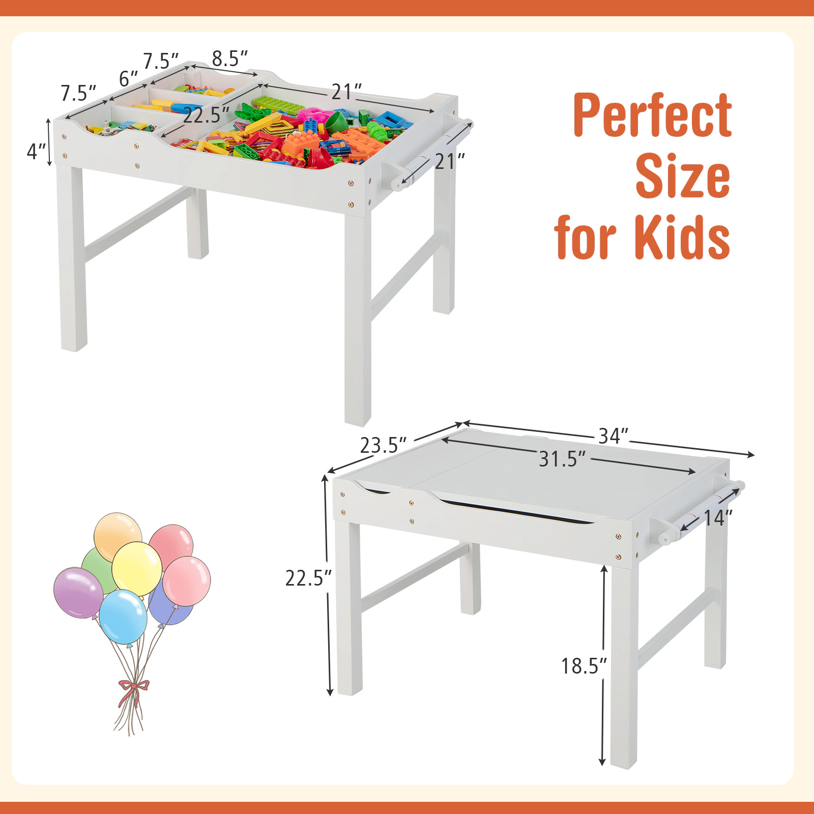 SUGIFT Wooden Kids Multi Activity Play Table with Double-Sided Tops Storage and 9.8-ft Paper Roll Ages 3+ Natural White