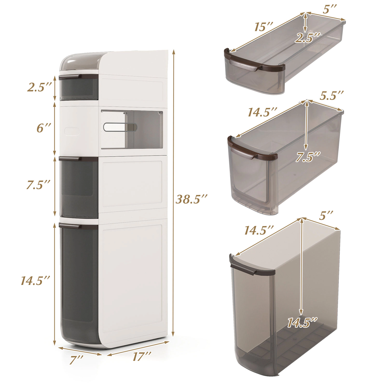 SlickBlue Slim Bathroom Storage Cabinet with Drawers and Wheels
