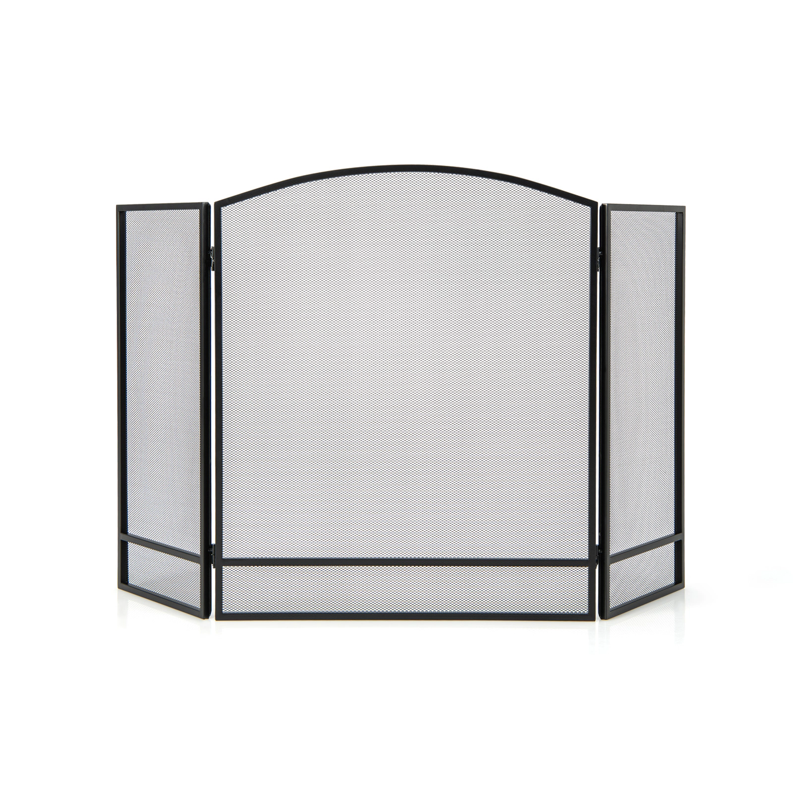SUGIFT 3-Panel Folding Fireplace Screen, 48.5 in W x 29 in H, Black Wrought Iron Mesh