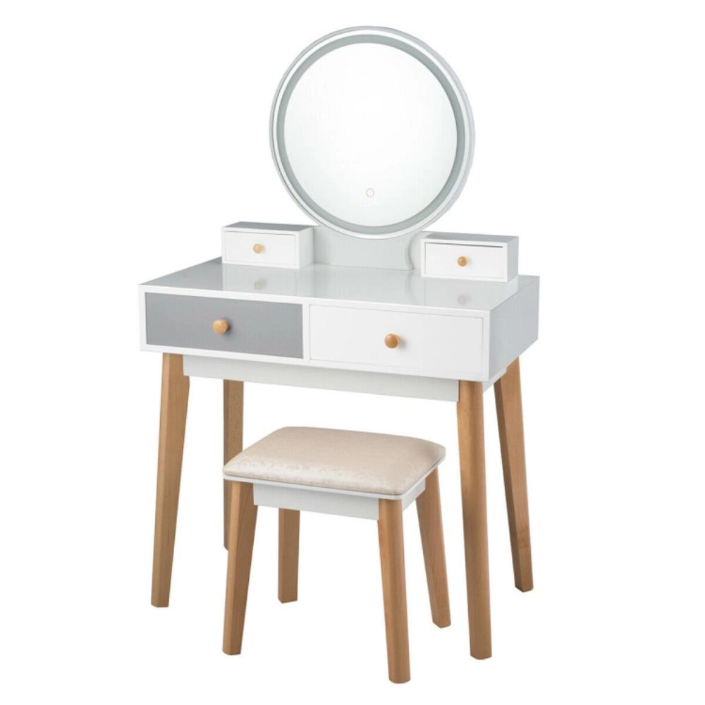 Hivvago Makeup Dressing Table With 4 Drawers And Lighted Mirror
