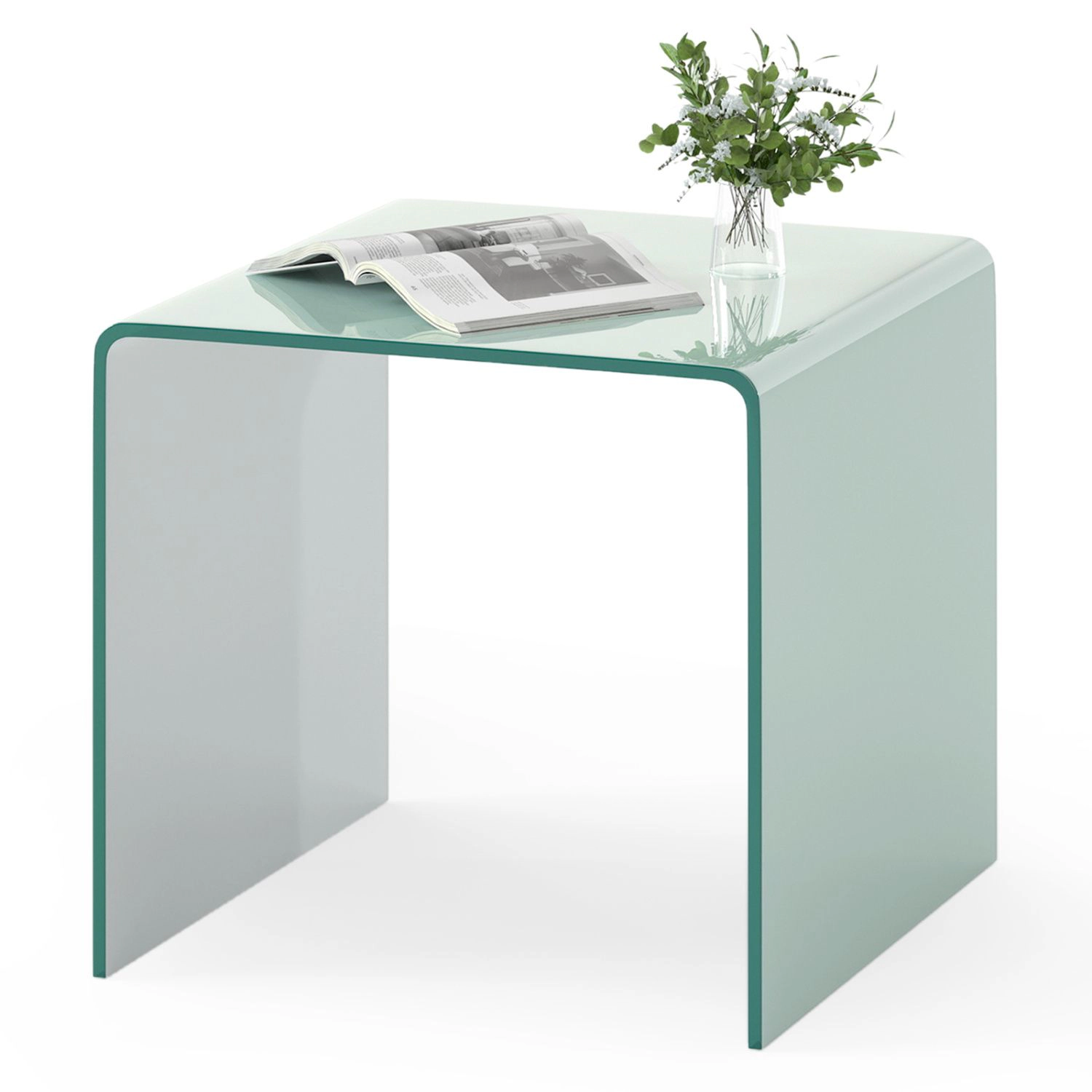 SlickBlue Mobile Side Table with Lockable Wheels, Glass Surface and Open Storage