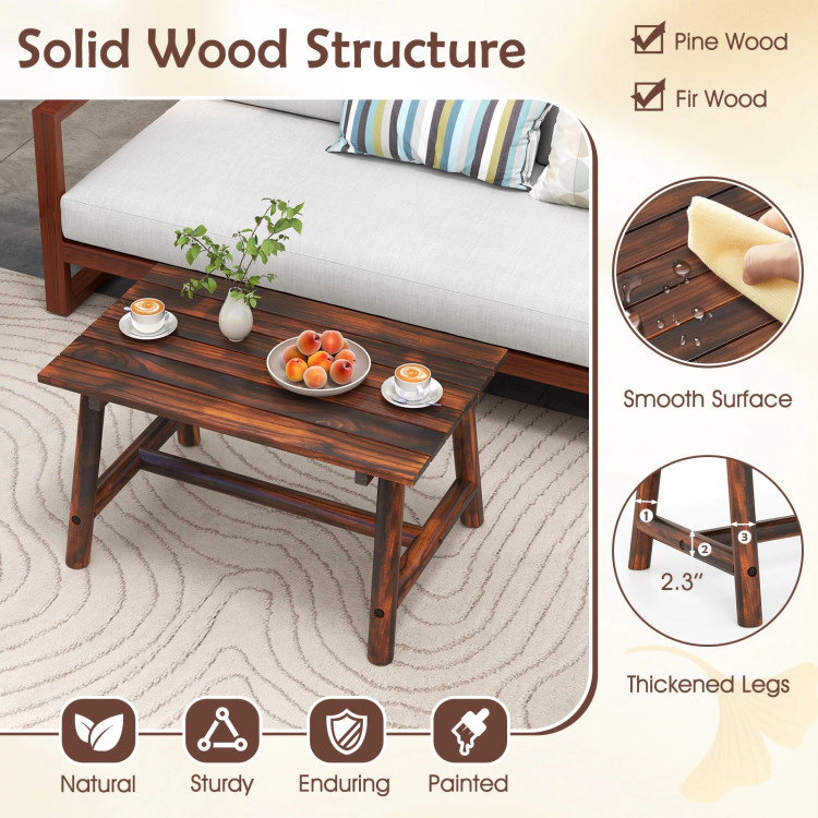 Hivvago Solid Wood Patio Table With Slatted Tabletop For Garden Lawn Porch Balcony Poolside Living Room-Brown