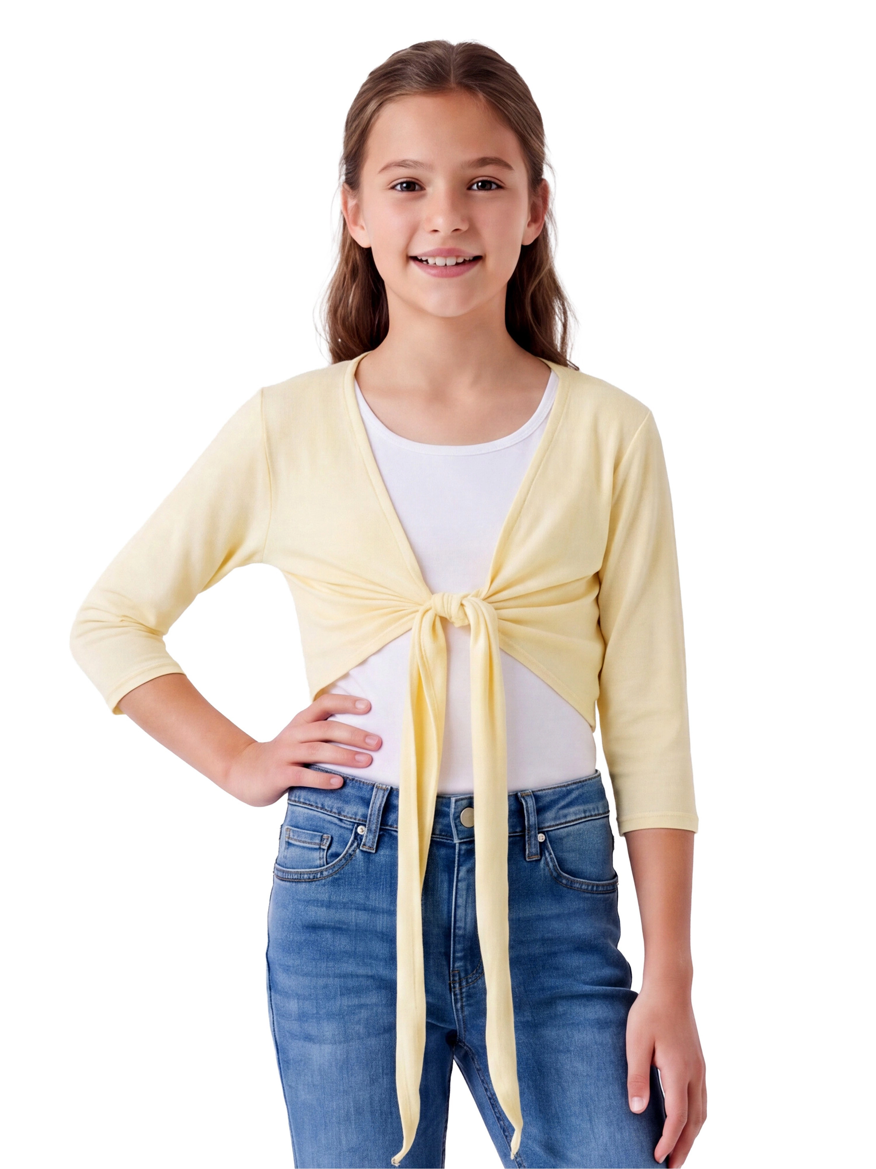 24sevenKid Essential Girls Tie Front Cropped Cardigan Shrug