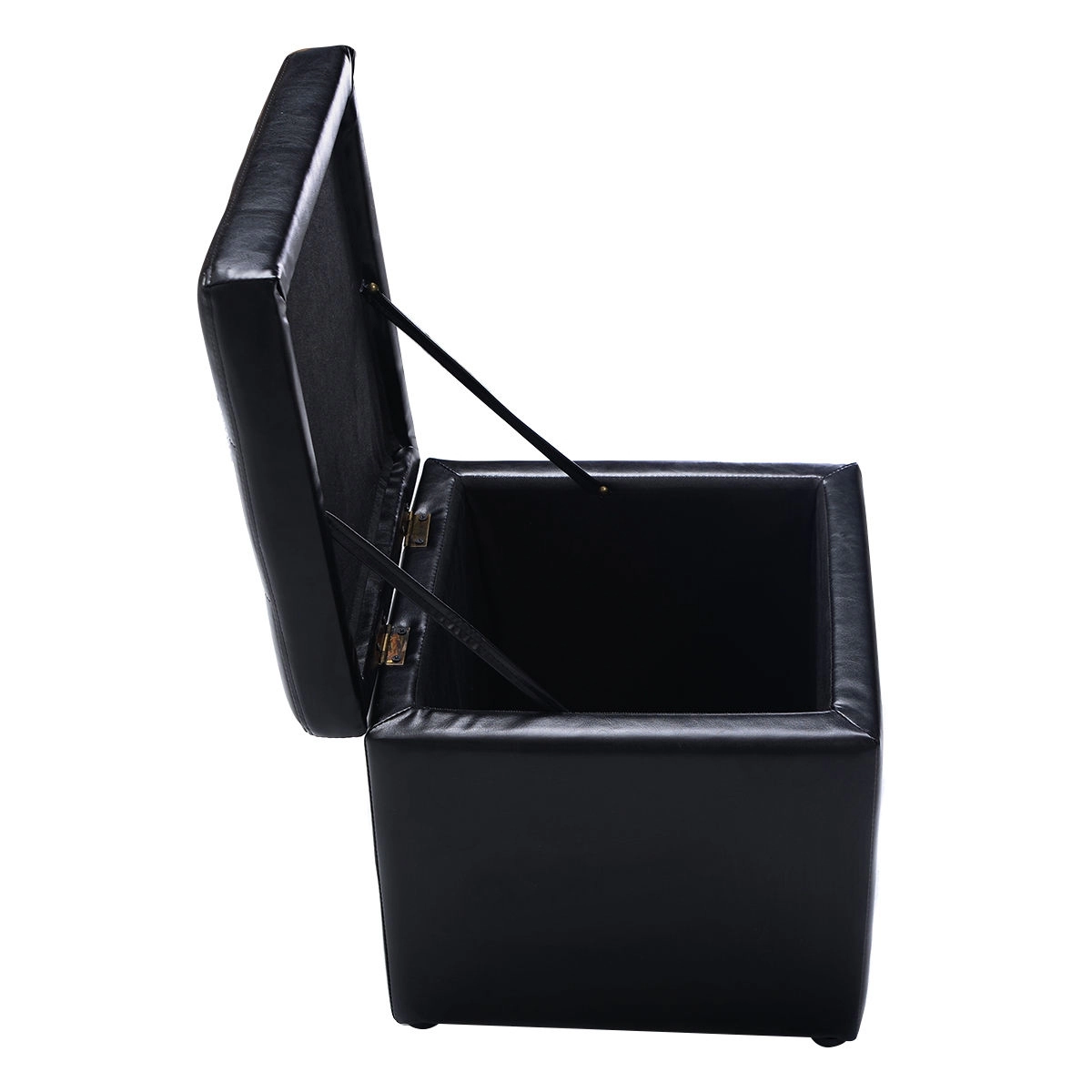 SUGIFT Foldable Faux Leather Cube Ottoman Pouffe Storage Seat 16-in Cube 330-lb Capacity Brown Black
