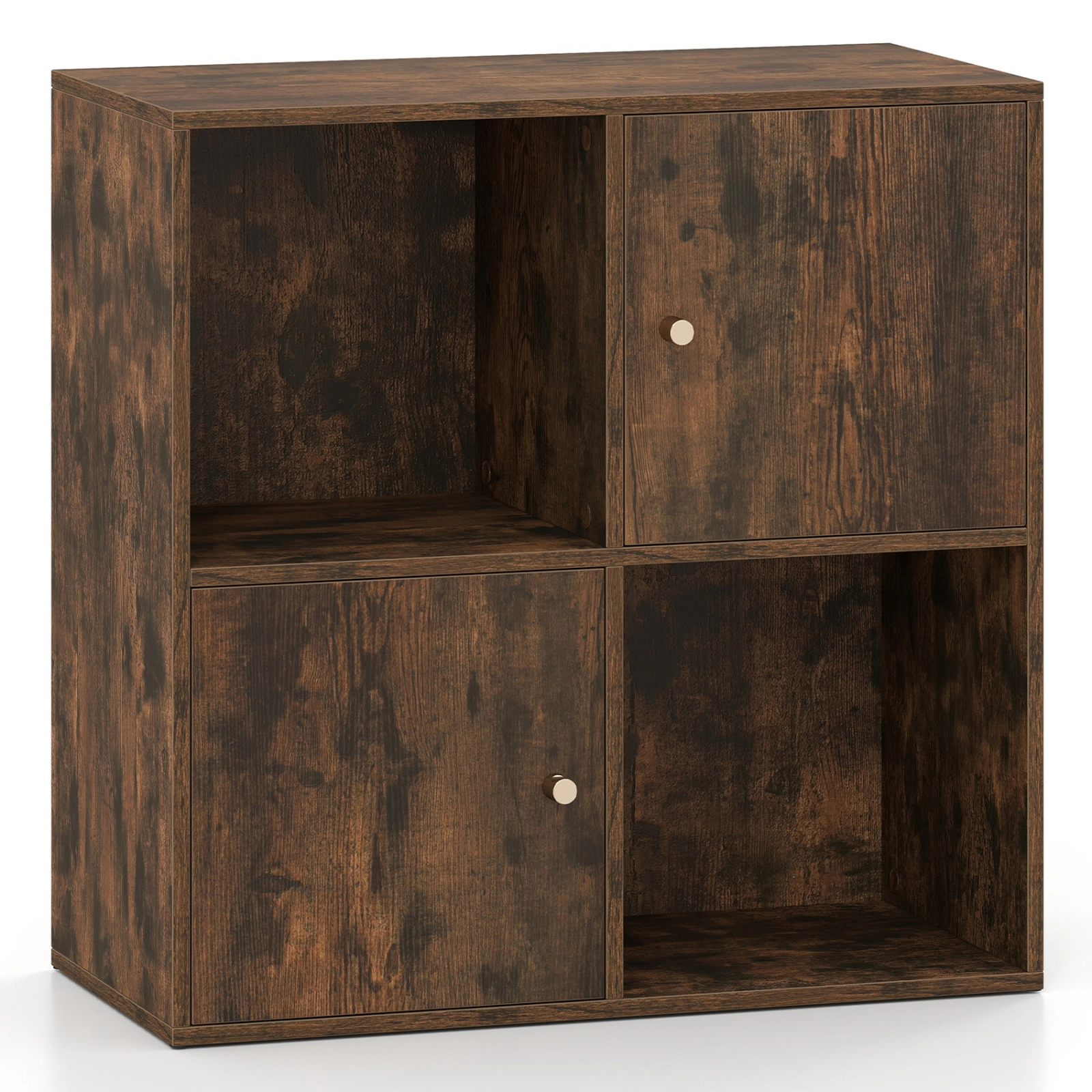 SUGIFT 4-Cube 3-Tier Bookcase with Dual Anti-Tipping Kits and 2 Cabinets 110-lb Top Capacity 45-lb Cube Capacity Brown