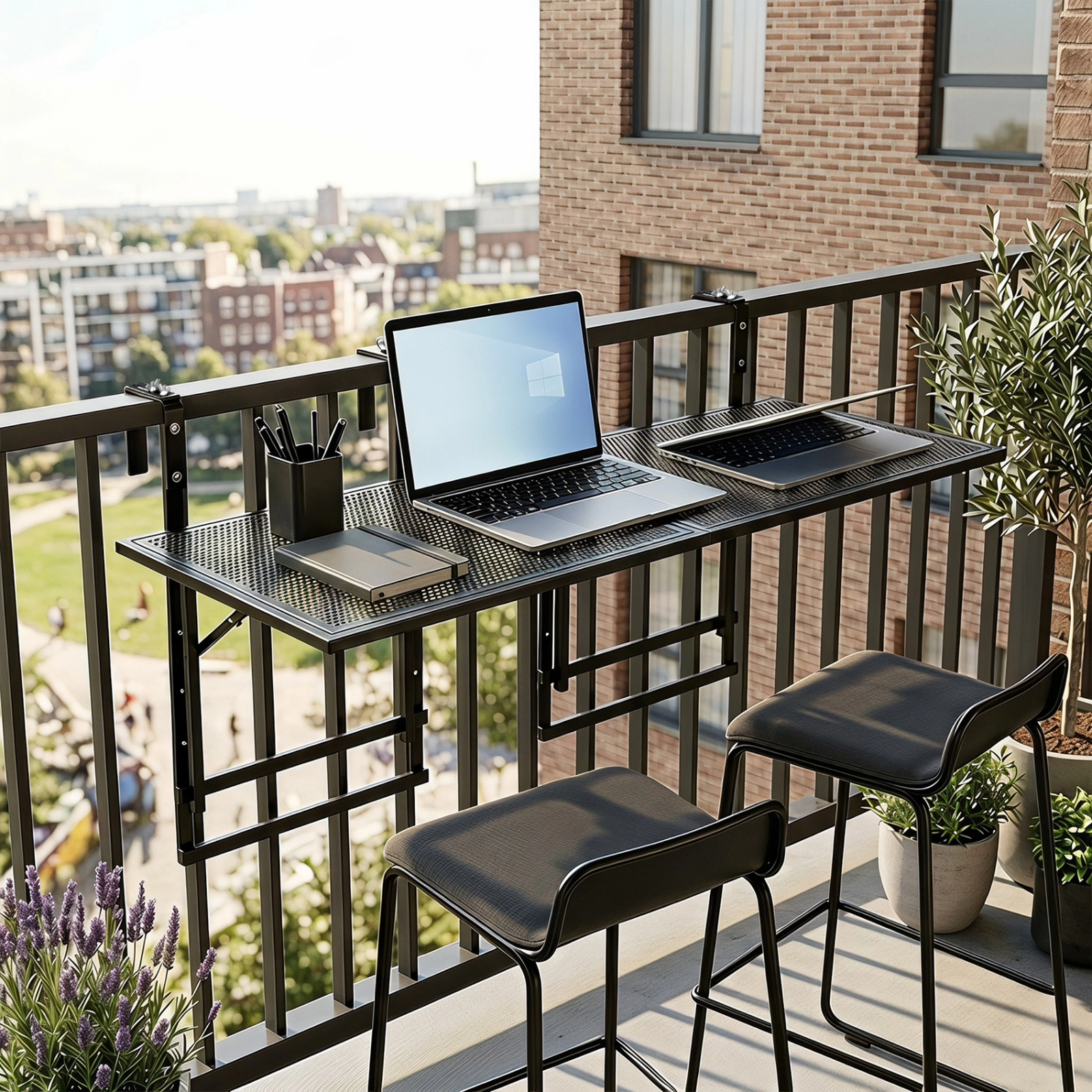 SUGIFT 48-in Balcony Railing Bistro Table 2-Piece Set 5-Level Height 45-lb per Table 1.5-3.5-in Clamp Black