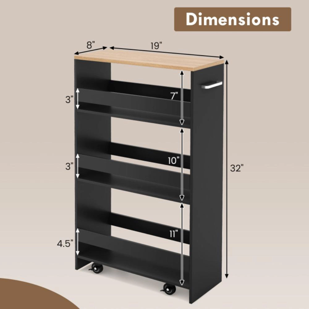 Hivvago 4-Tier Rolling Storage Cart Slim Kitchen on Wheels with Open Shelves and Handle