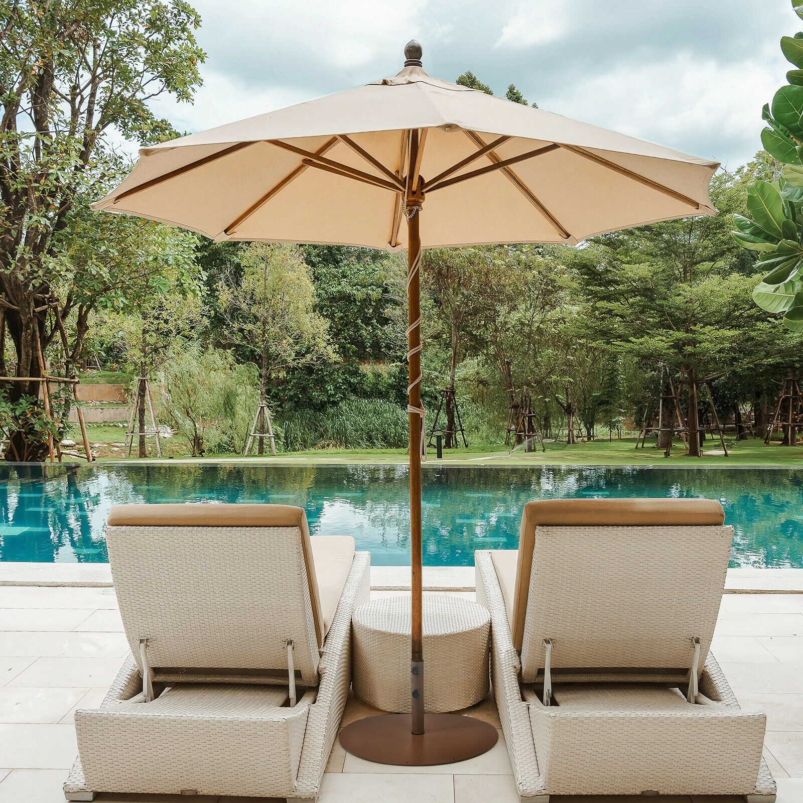 Slickblue Round Patio Umbrella Base for Table or Freestanding Umbrellas Brown