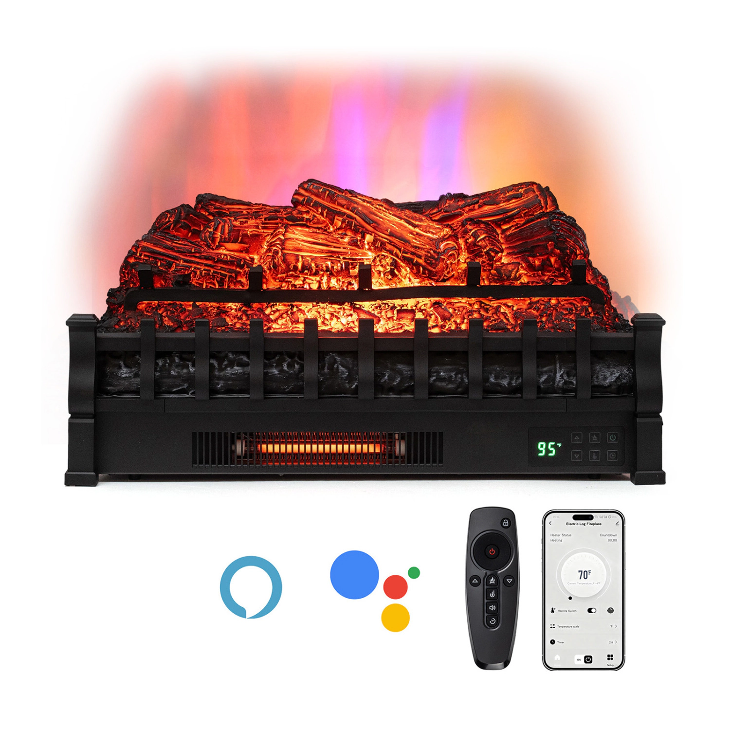 SlickBlue Smart Electric Fireplace Log Set with Remote Control