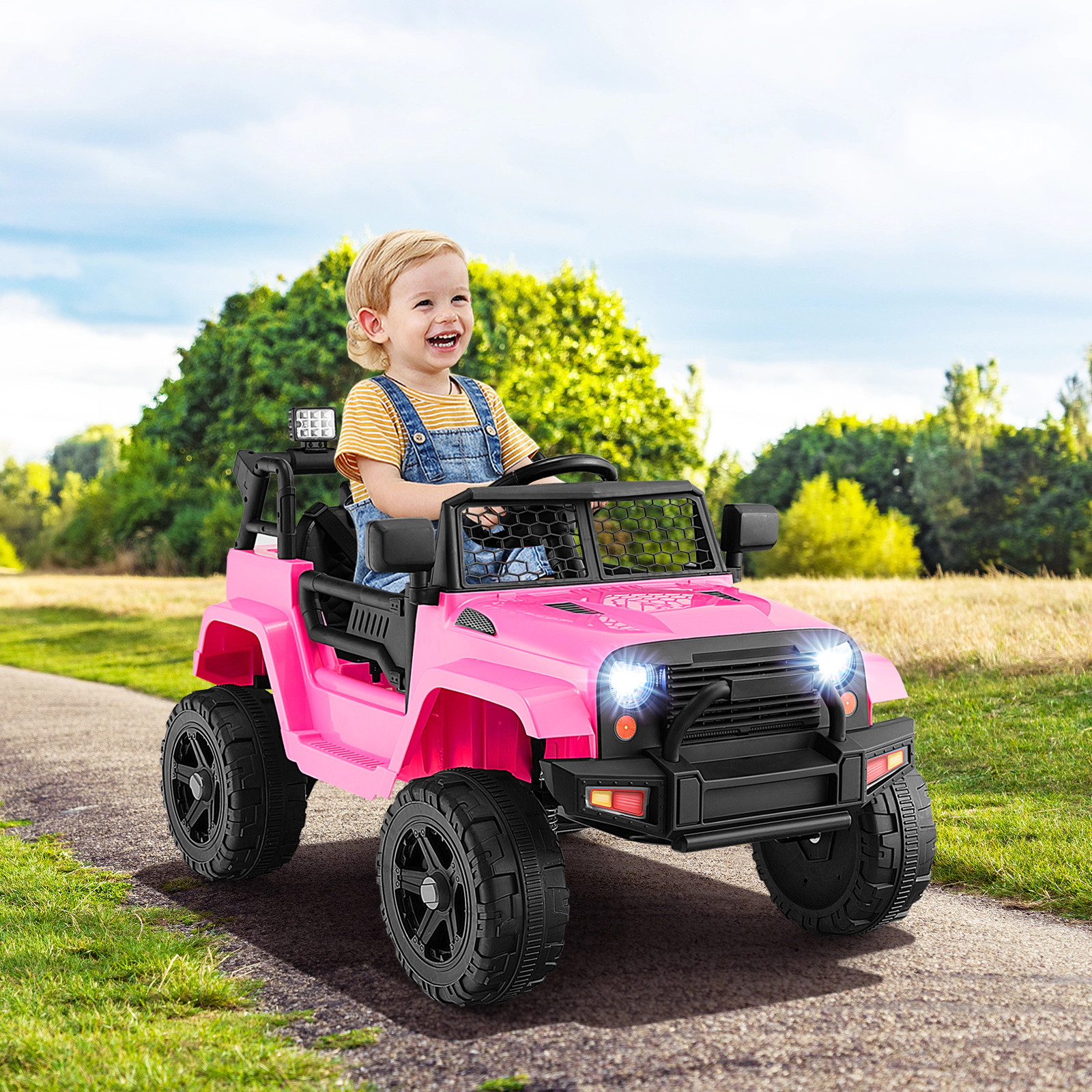 SUGIFT 12V Kids Ride On Truck Remote Control, Headlights & Spring Suspension 66-lb Capacity Ages 3-7 Seat Belt White