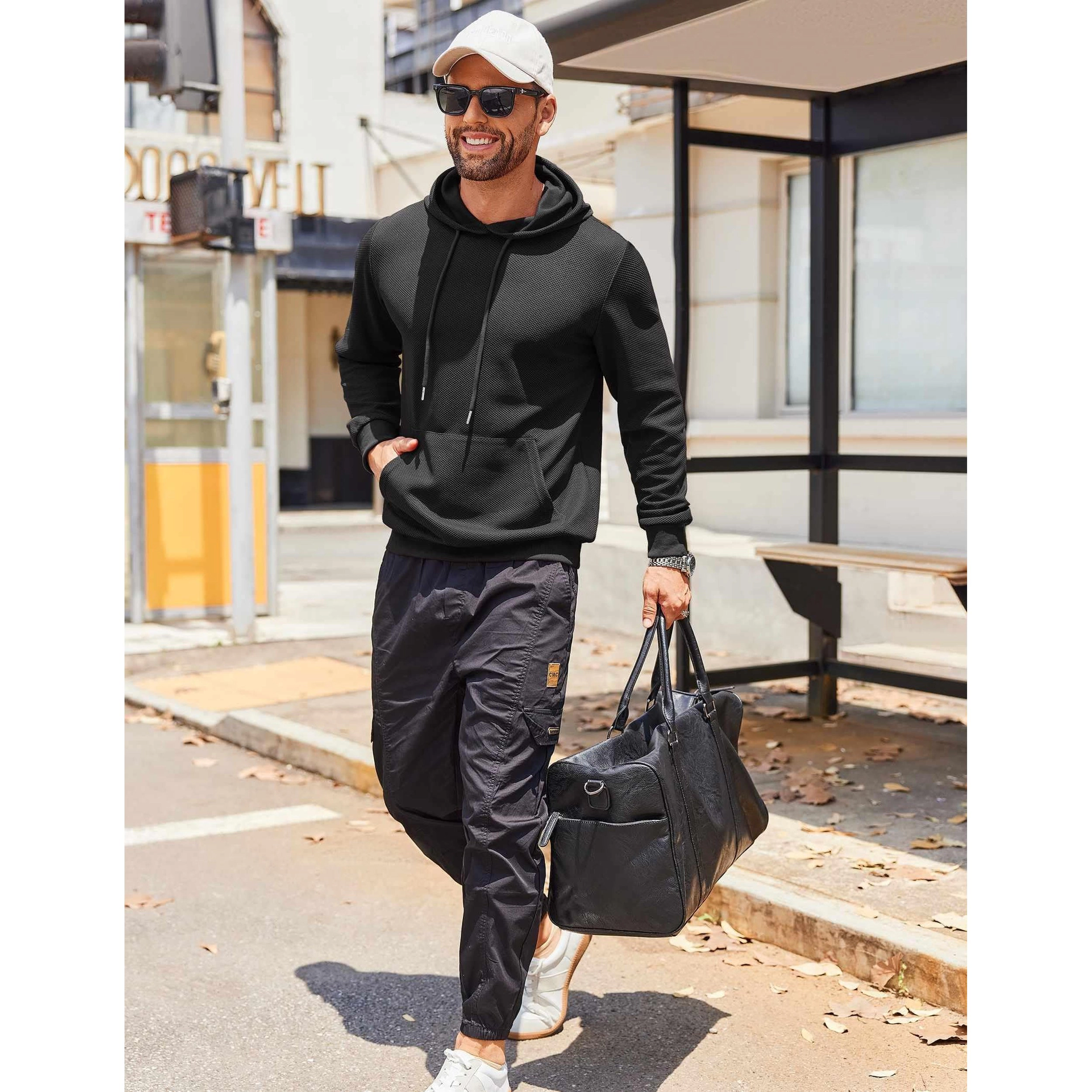 COOFANDY Men's Regular Fit Textured Pullover Hoodie
